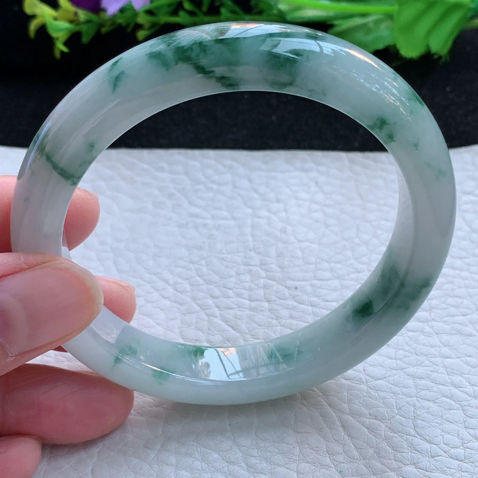 js大圈口58.5*11:8*8.3平安镯 缅甸翡翠a货玉手镯冰飘花宽边玉手环