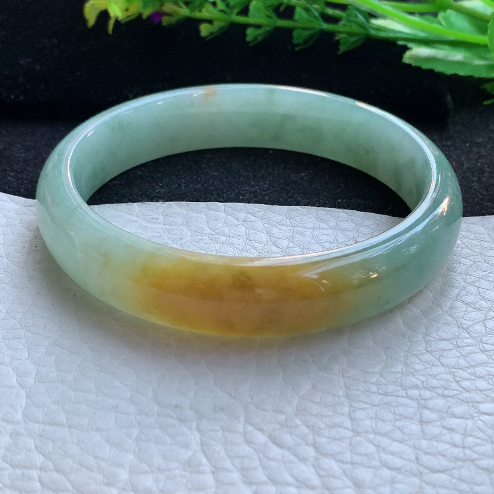 hh大圈口60*13.3*7.4招财镯 缅甸翡翠a货玉手镯冰双彩飘花宽边玉手环