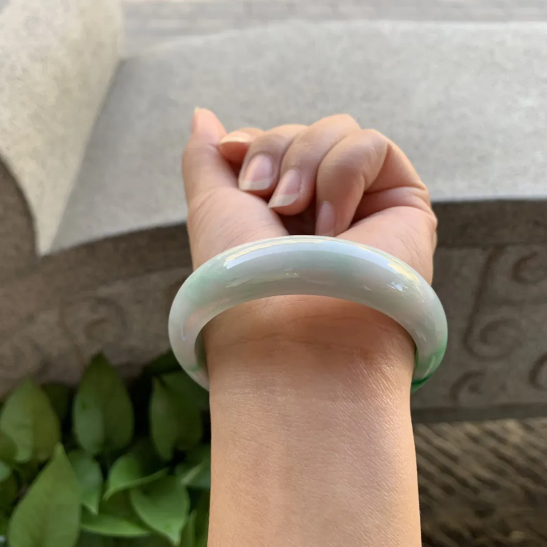 宽版圈口54.3-14.9-7.7【飘绿正圈手镯】正圈54 55可戴
