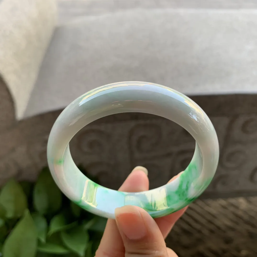 宽版圈口54.3-14.9-7.7【飘绿正圈手镯】正圈54 55可戴