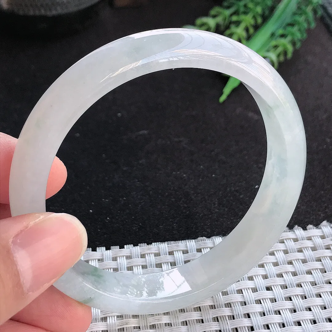 天然A货翡翠60/12.8/7.5老坑冰胶果冻飘花手镯宽边玉手镯