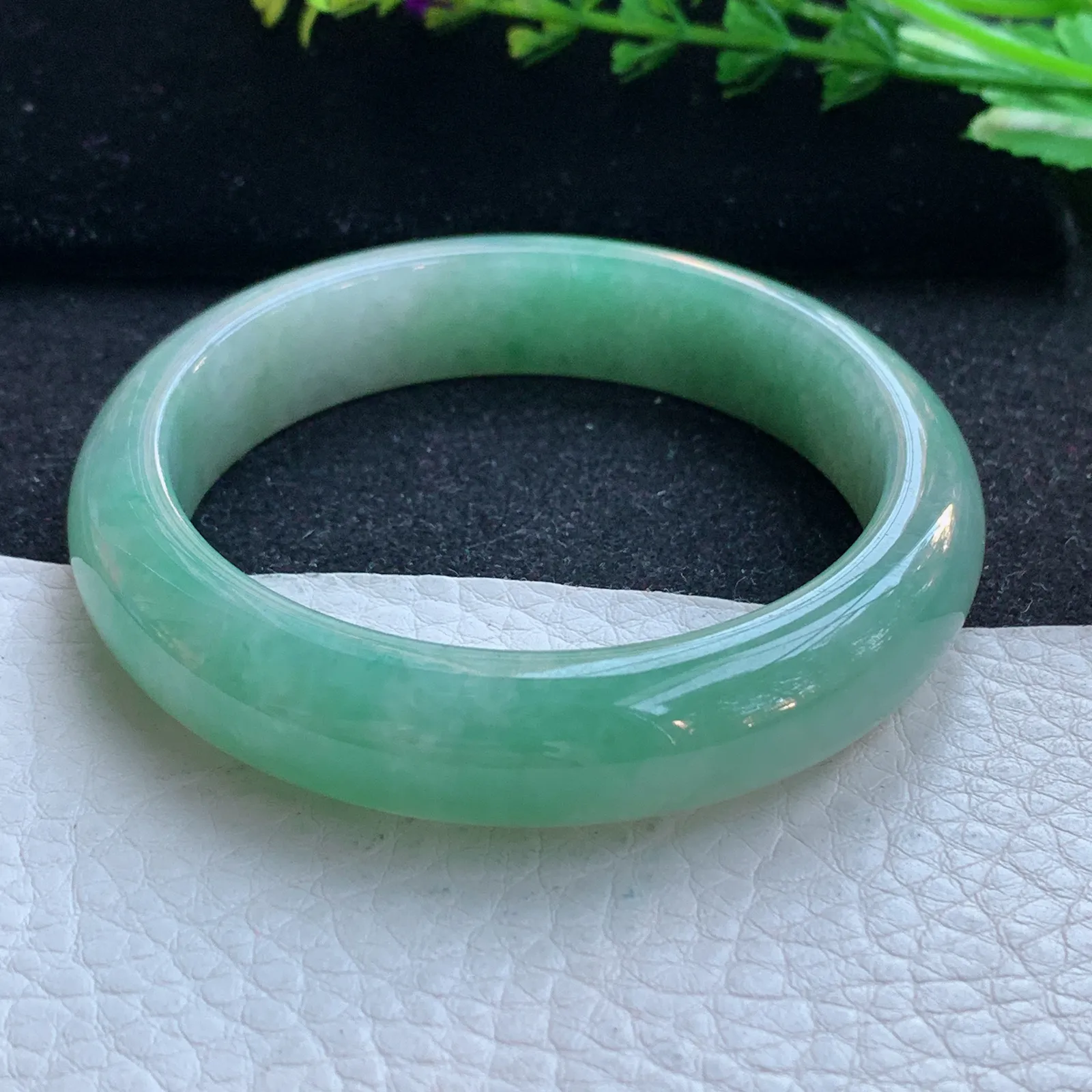 hy自然光55*12.8*7.8平安镯 缅甸翡翠a货玉手镯油绿宽边玉手环