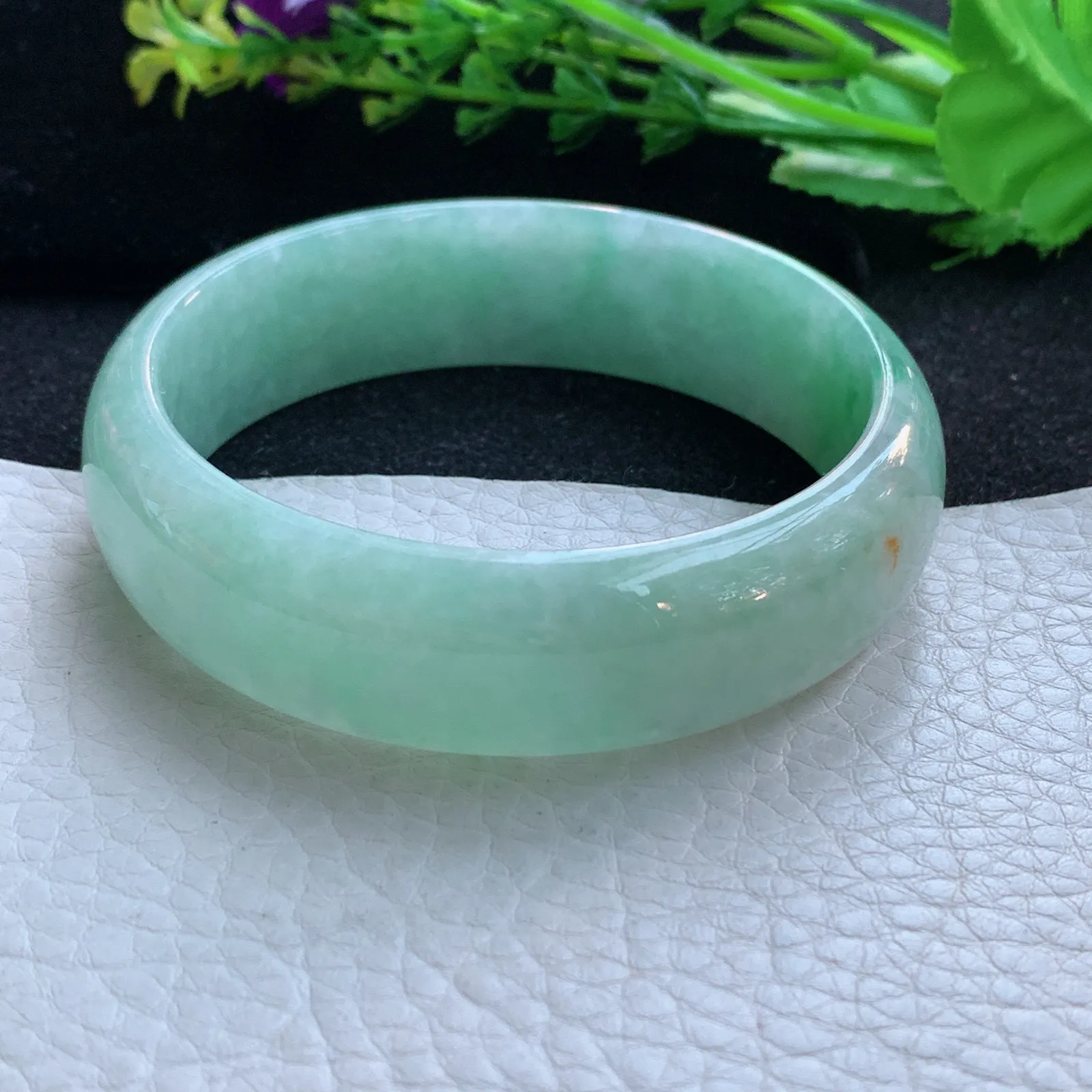 hh大圈口59.5**17.6*7.2轮胎镯 缅甸翡翠a货玉手镯飘绿大气宽边玉手环