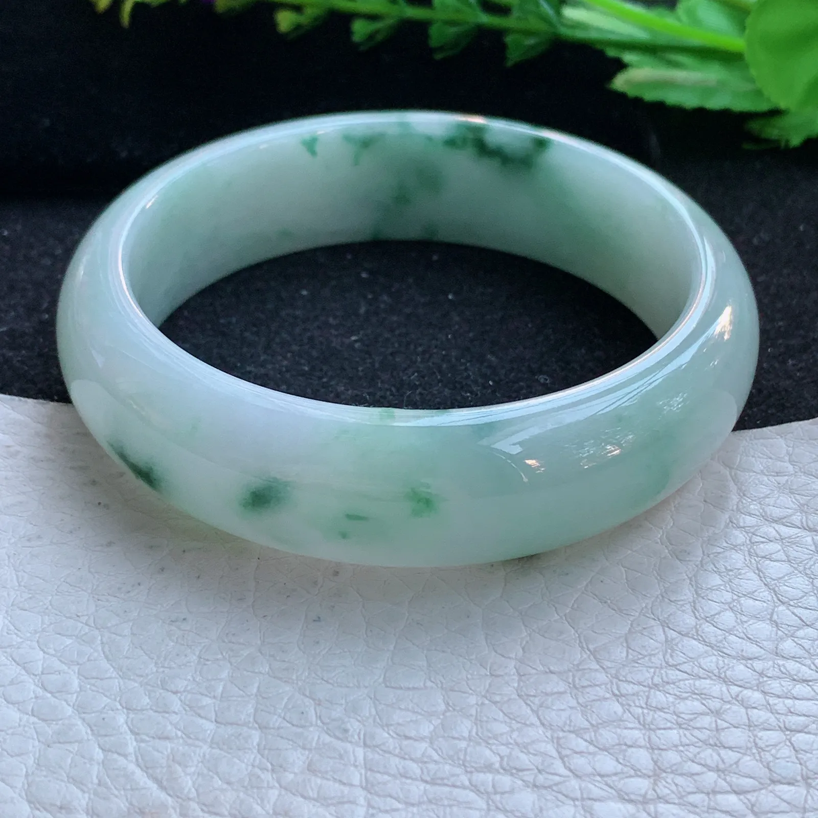 fy自然光59*16.7*8.2轮胎镯 缅甸翡翠a货玉手镯飘花厚装大气宽边玉手环