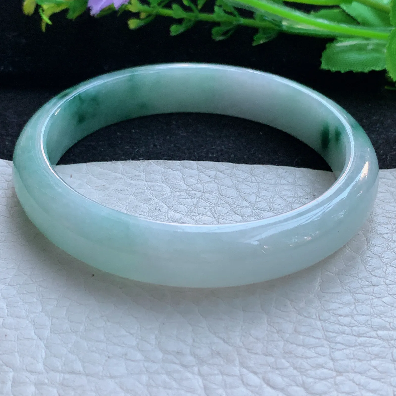 js大圈口60*12*7平安镯 缅甸翡翠a货玉手镯飘花宽边玉手环