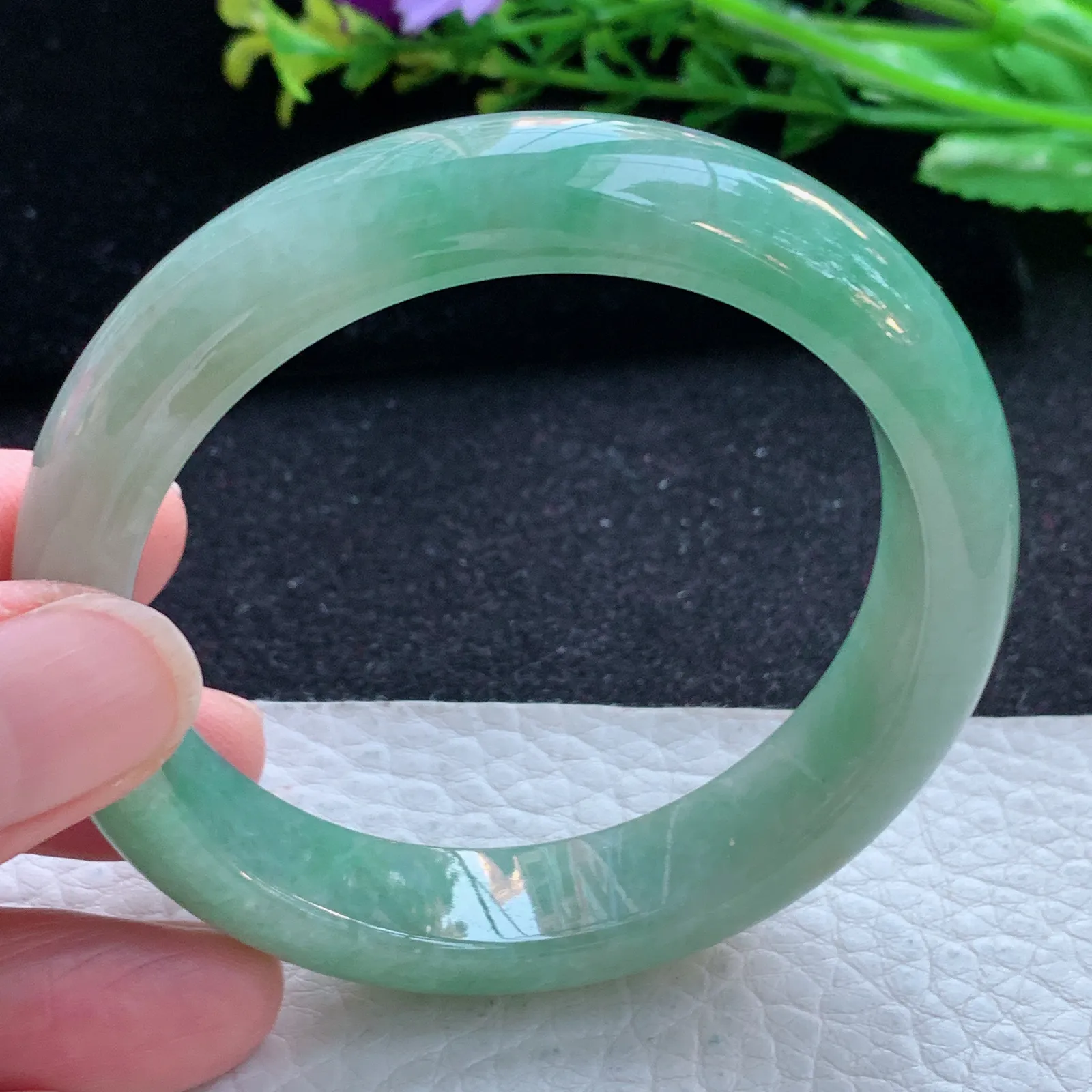 hy自然光55*12.8*7.8平安镯 缅甸翡翠a货玉手镯油绿宽边玉手环