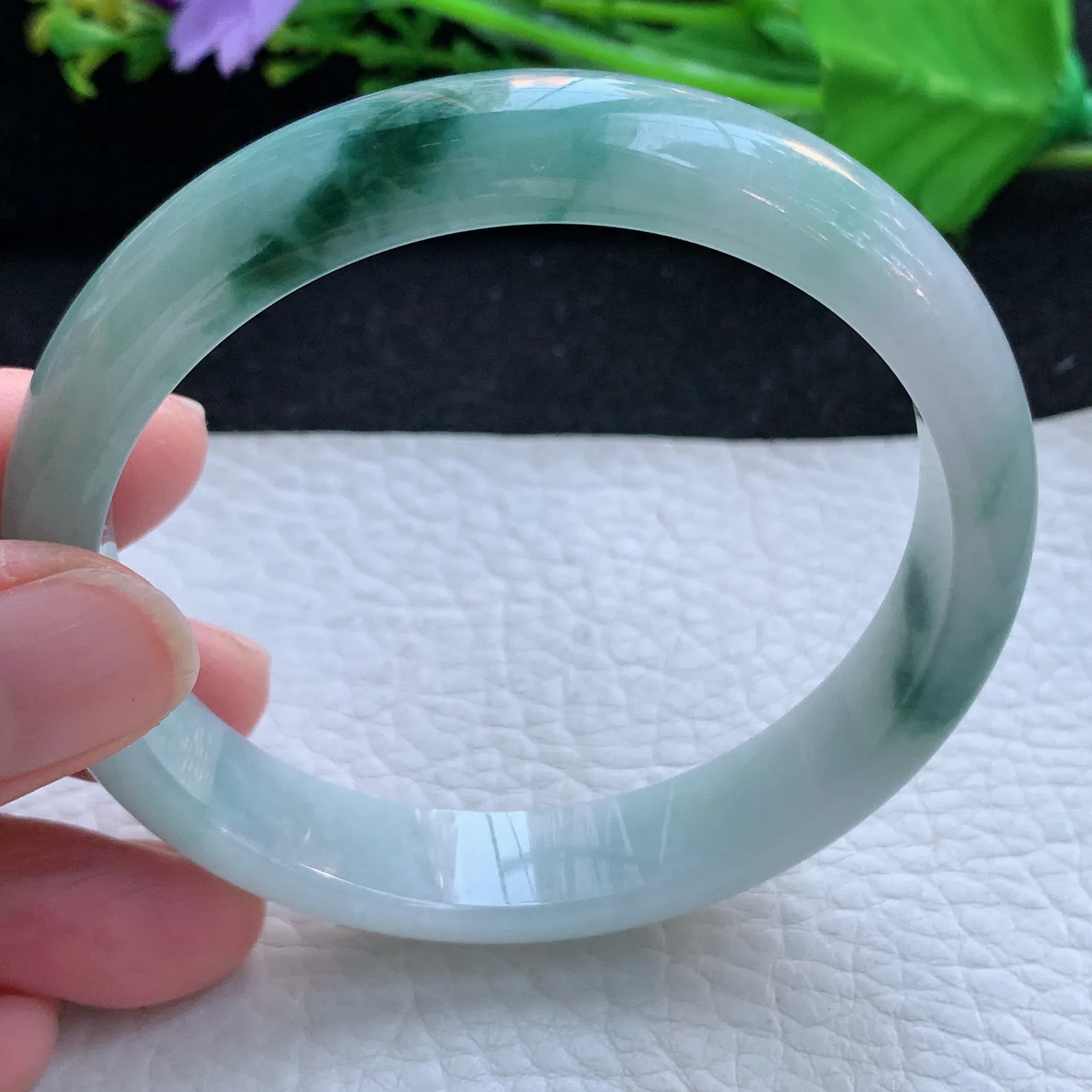 js大圈口60*12*7平安镯 缅甸翡翠a货玉手镯飘花宽边玉手环