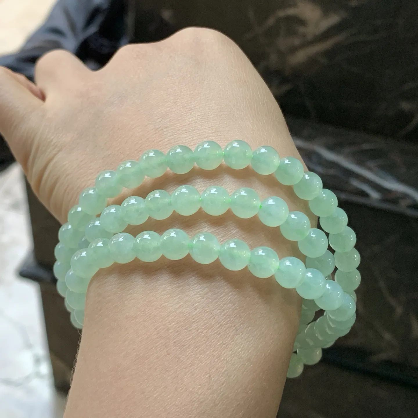 冰种晴绿珠链^_^冰透 清新 颜色均匀