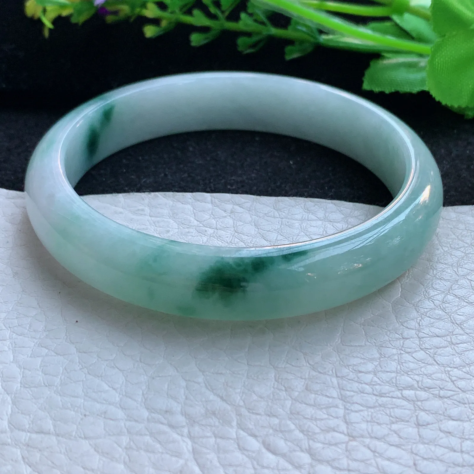 js大圈口60*12*7平安镯 缅甸翡翠a货玉手镯飘花宽边玉手环