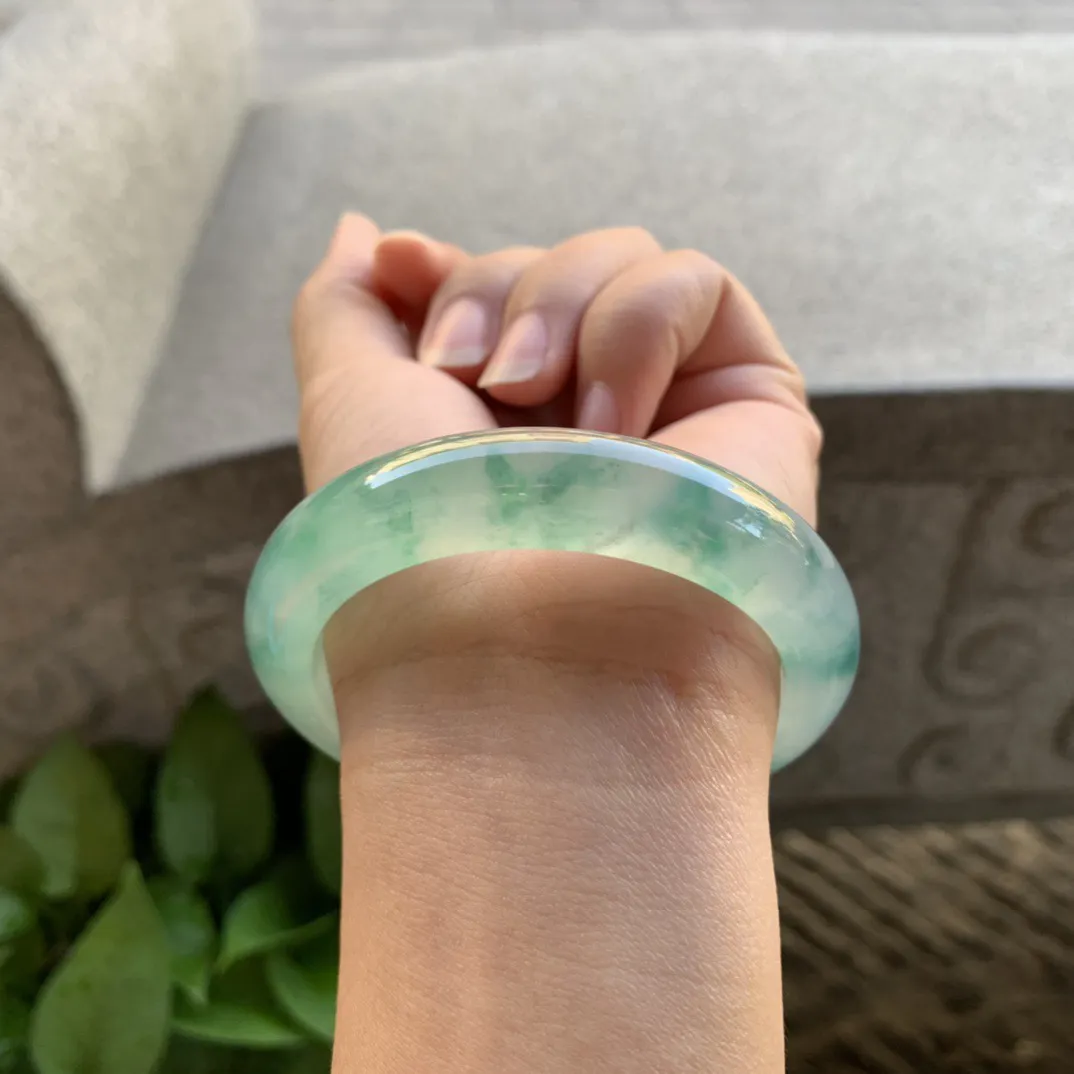 圈口 54.9-12.7-9.1【高冰飘绿正圈手镯】正圈54 55可戴