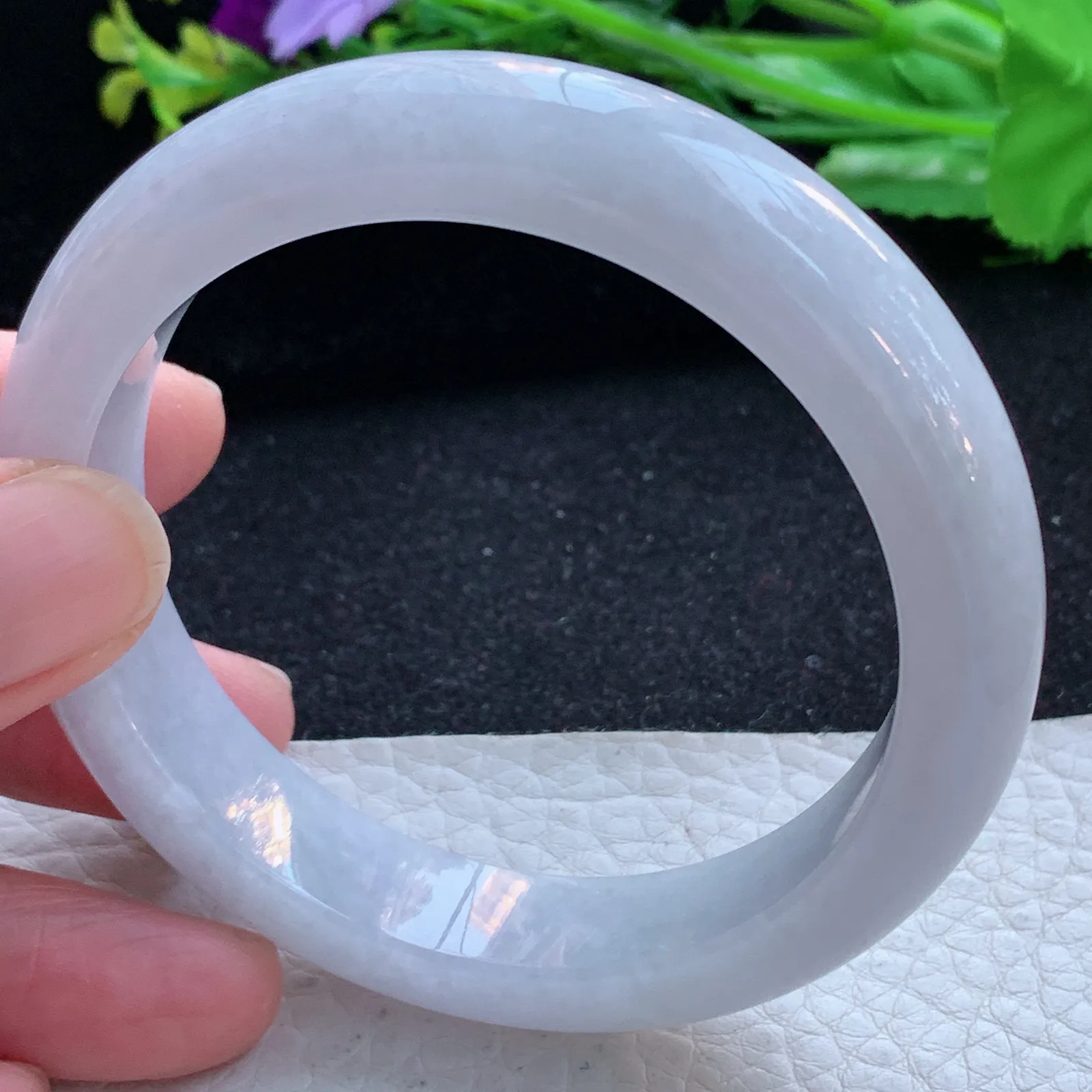 hy自然光58*12.5*8.6平安镯 缅甸翡翠a货玉手镯淡紫底宽边玉手环