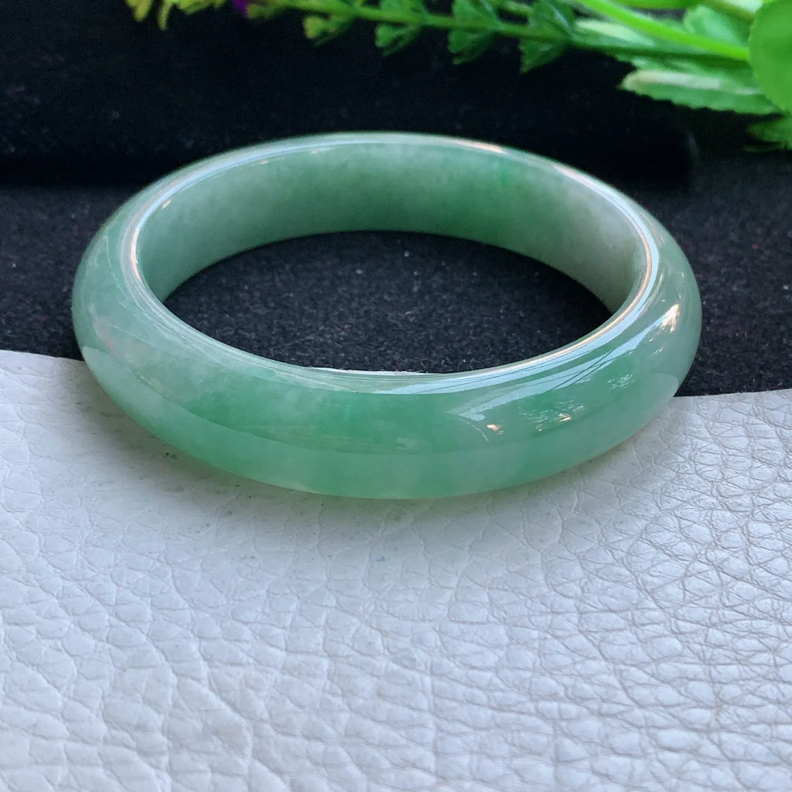 hy自然光55*12.8*7.8平安镯 缅甸翡翠a货玉手镯油绿宽边玉手环