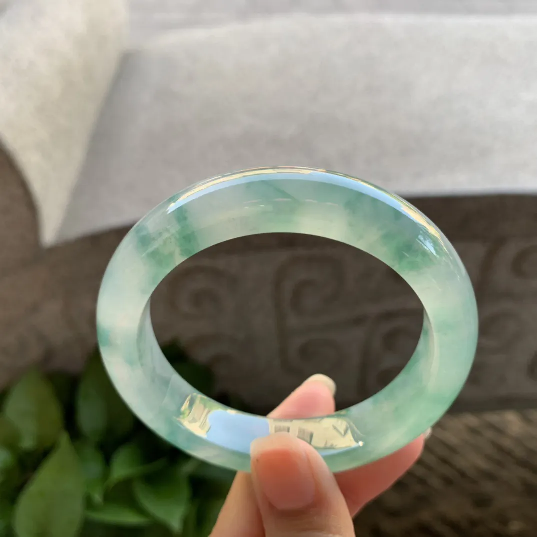 圈口 54.9-12.7-9.1【高冰飘绿正圈手镯】正圈54 55可戴