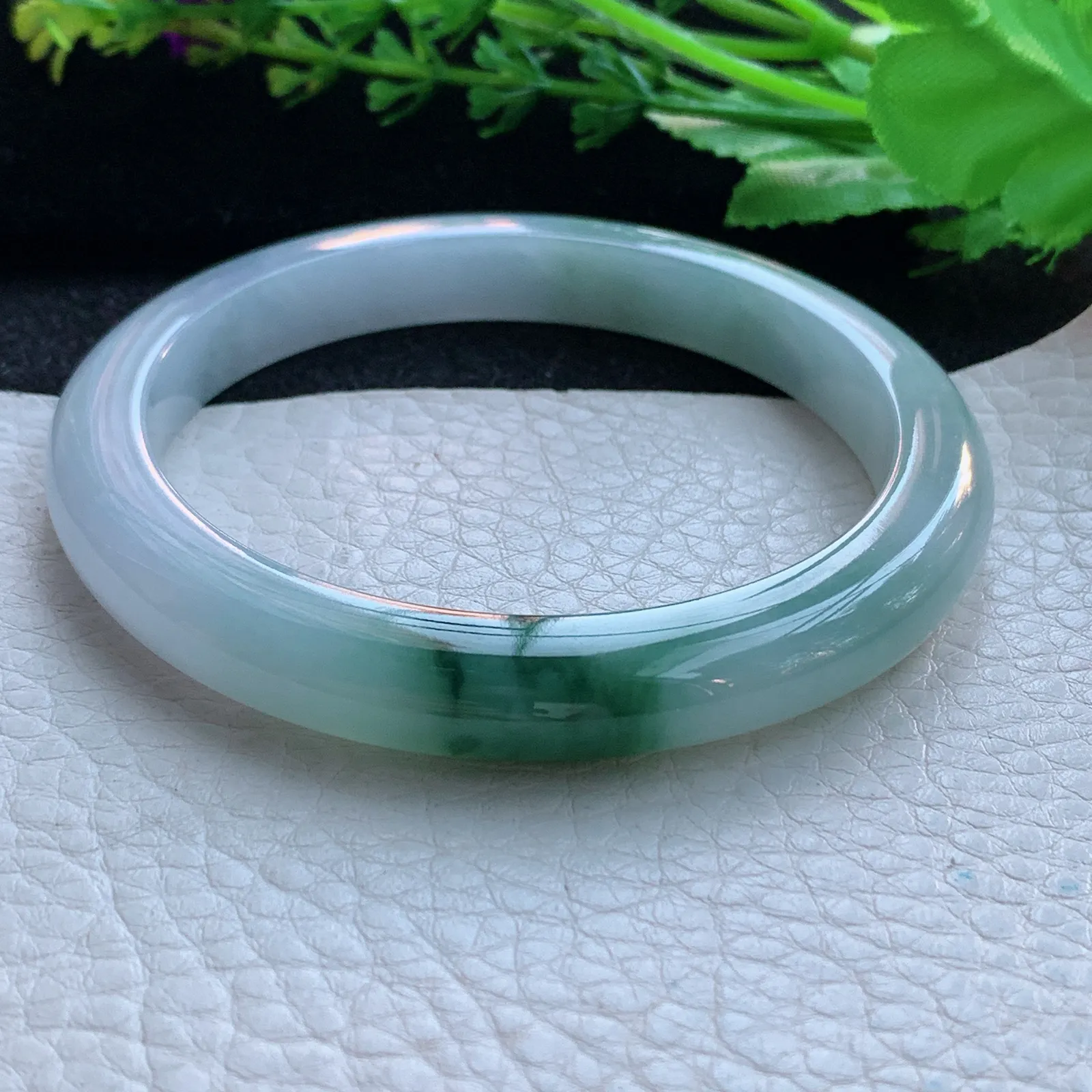 js大圈口60*9.2*8.2平安镯 缅甸翡翠a货玉手镯冰飘花宽边玉手环