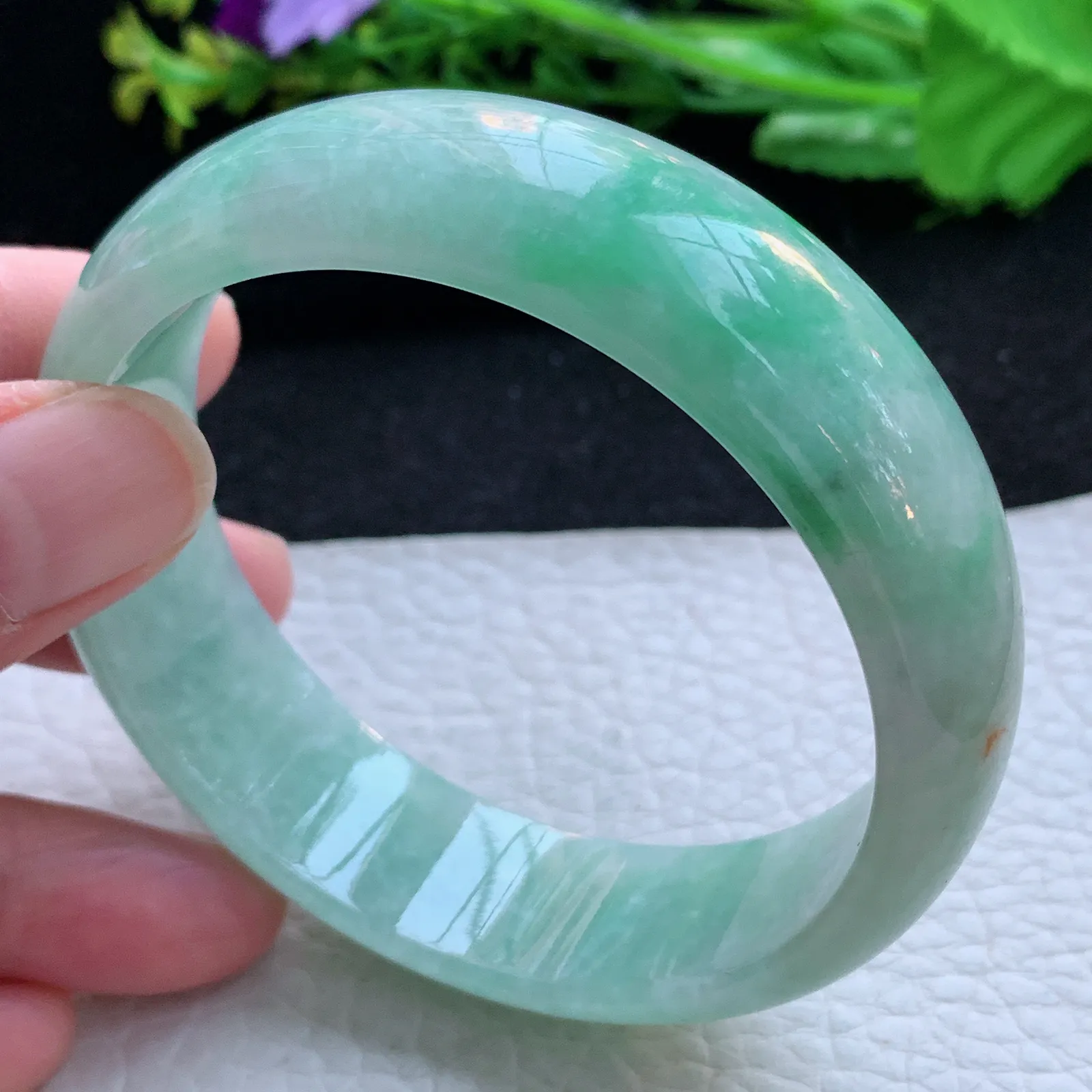 hh大圈口59.5**17.6*7.2轮胎镯 缅甸翡翠a货玉手镯飘绿大气宽边玉手环