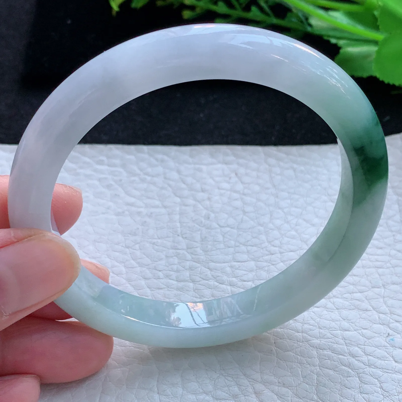 js大圈口60*9.2*8.2平安镯 缅甸翡翠a货玉手镯冰飘花宽边玉手环