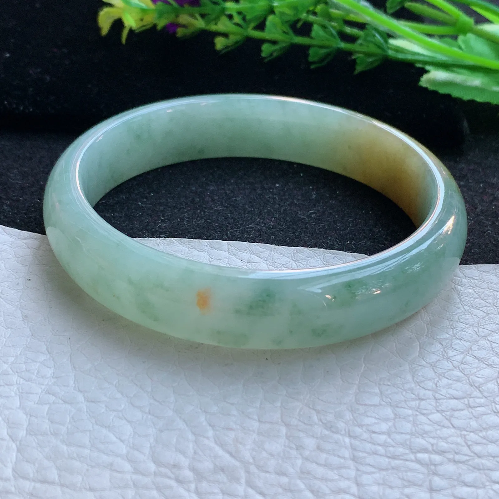 hh大圈口60*13.3*7.4招财镯 缅甸翡翠a货玉手镯冰双彩飘花宽边玉手环