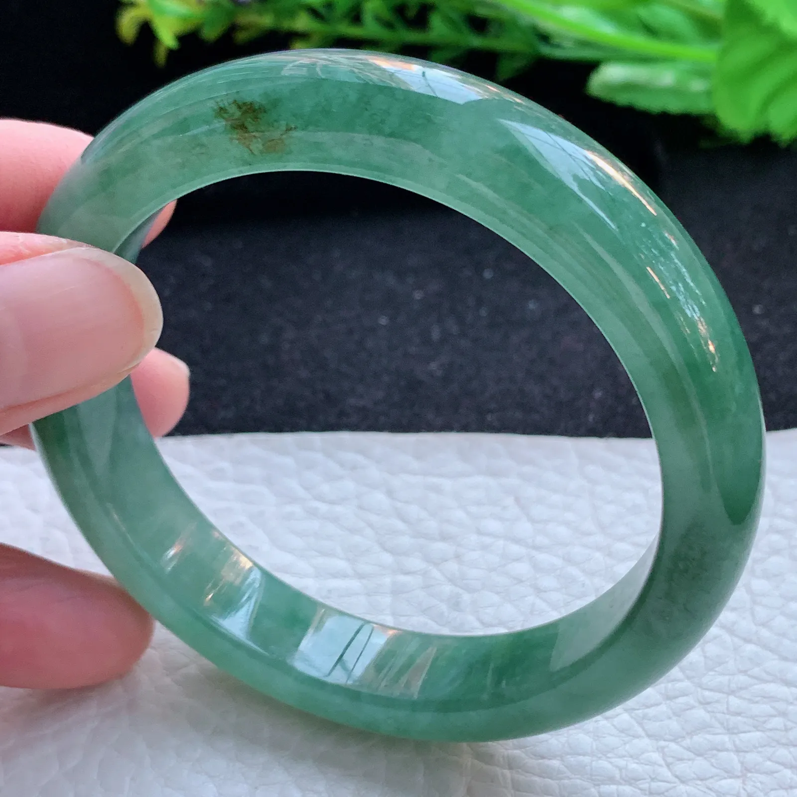 js自然光57.8*12.2*8.2平安镯 缅甸翡翠a货玉手镯冰油宽边玉手环