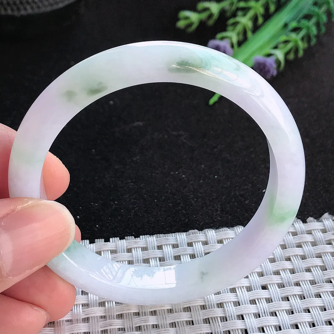 天然A货翡翠52.5/9.9/7.2老坑冰润飘花手镯宽边玉手镯