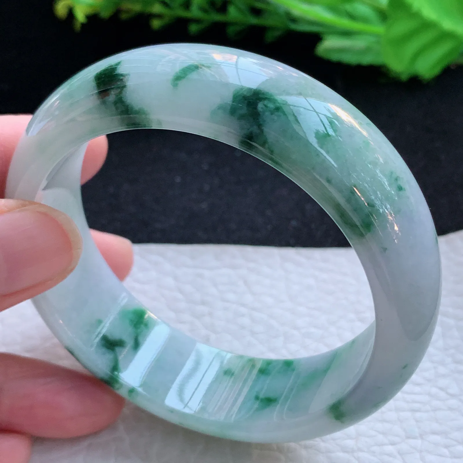 fy大圈口59.5*19.4*8.2稀有轮胎镯 缅甸翡翠a货玉手镯飘花宽边玉手环
