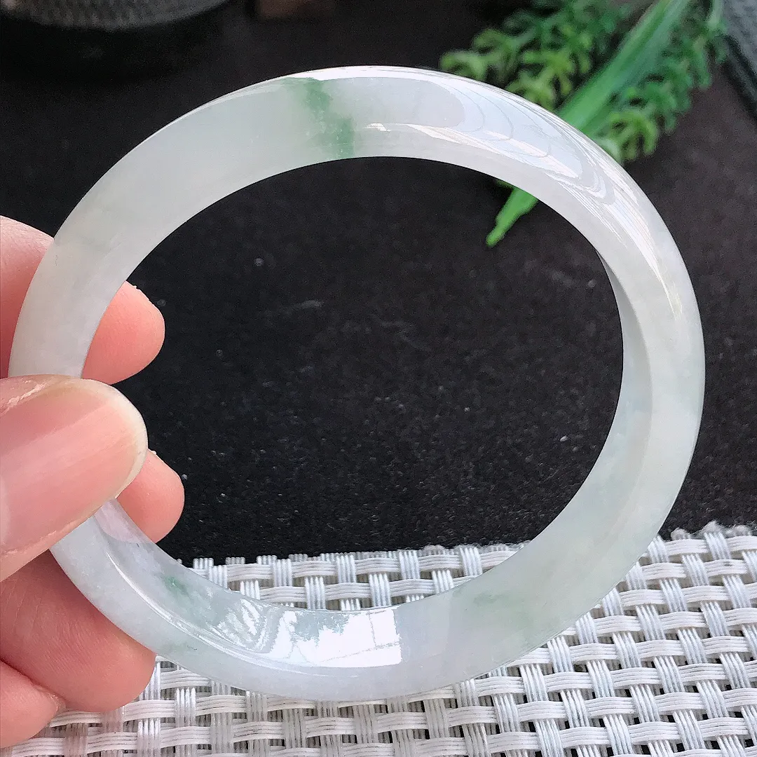 天然A货翡翠60/12.8/7.5老坑冰胶果冻飘花手镯宽边玉手镯