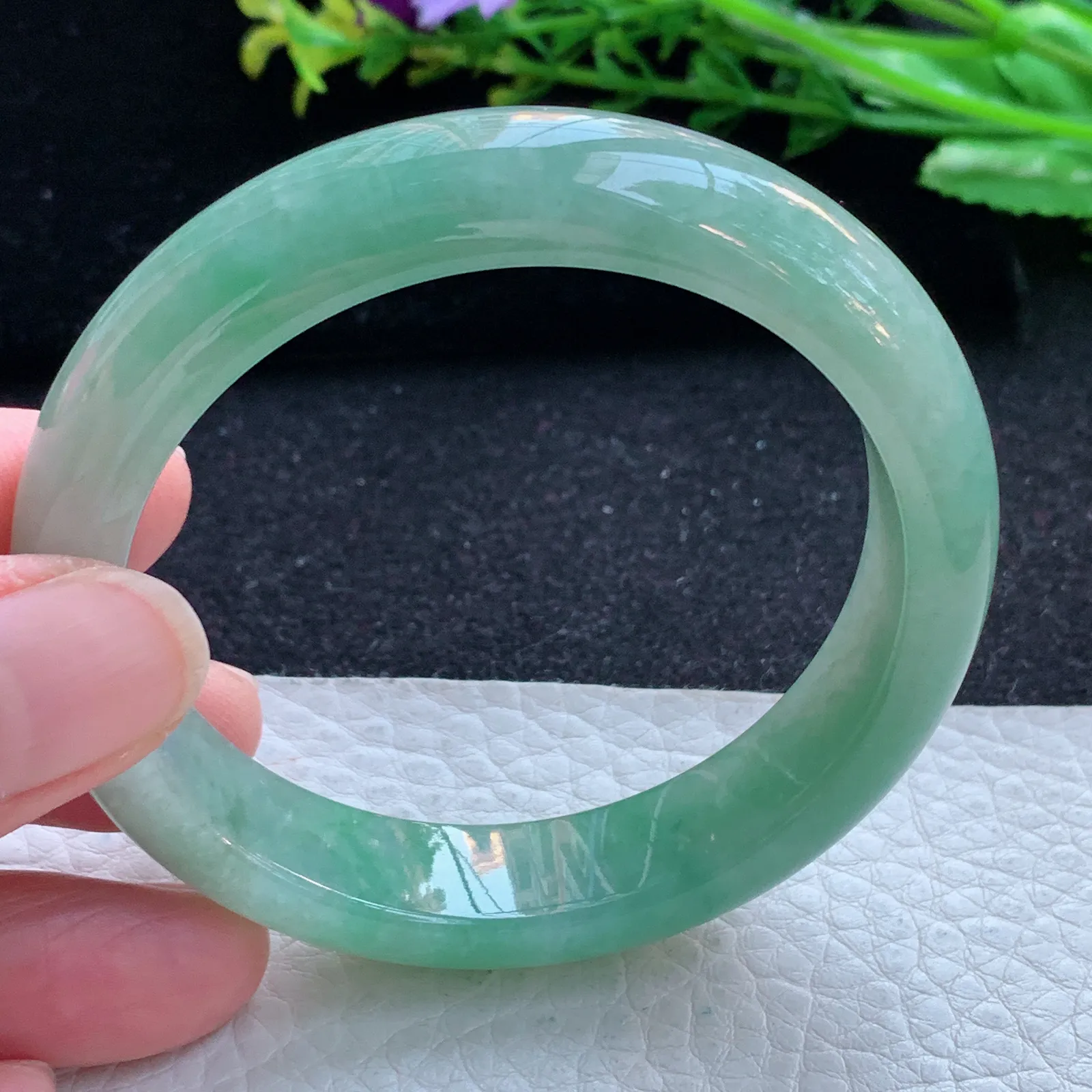 hy自然光55*12.8*7.8平安镯 缅甸翡翠a货玉手镯油绿宽边玉手环