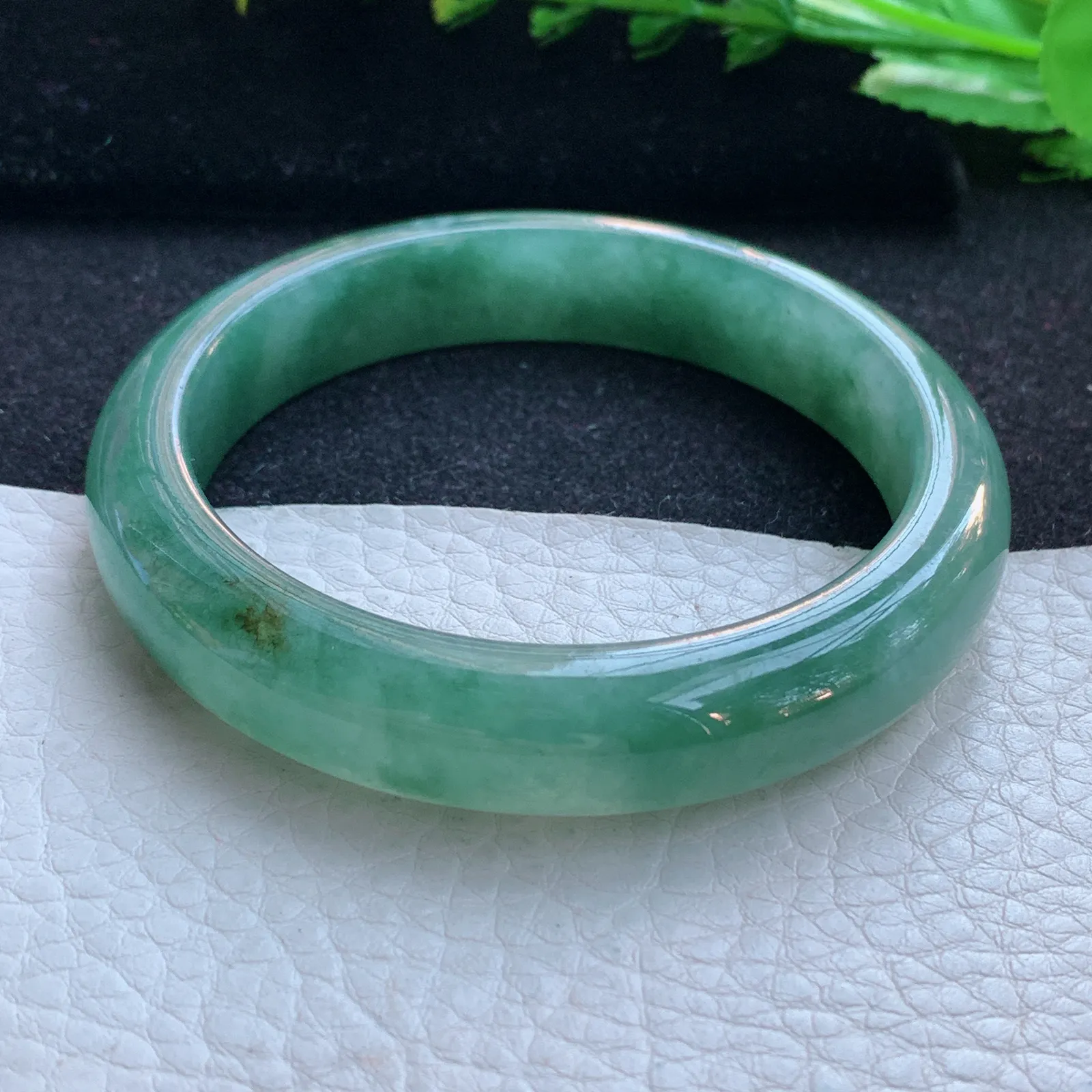 js自然光57.8*12.2*8.2平安镯 缅甸翡翠a货玉手镯冰油宽边玉手环