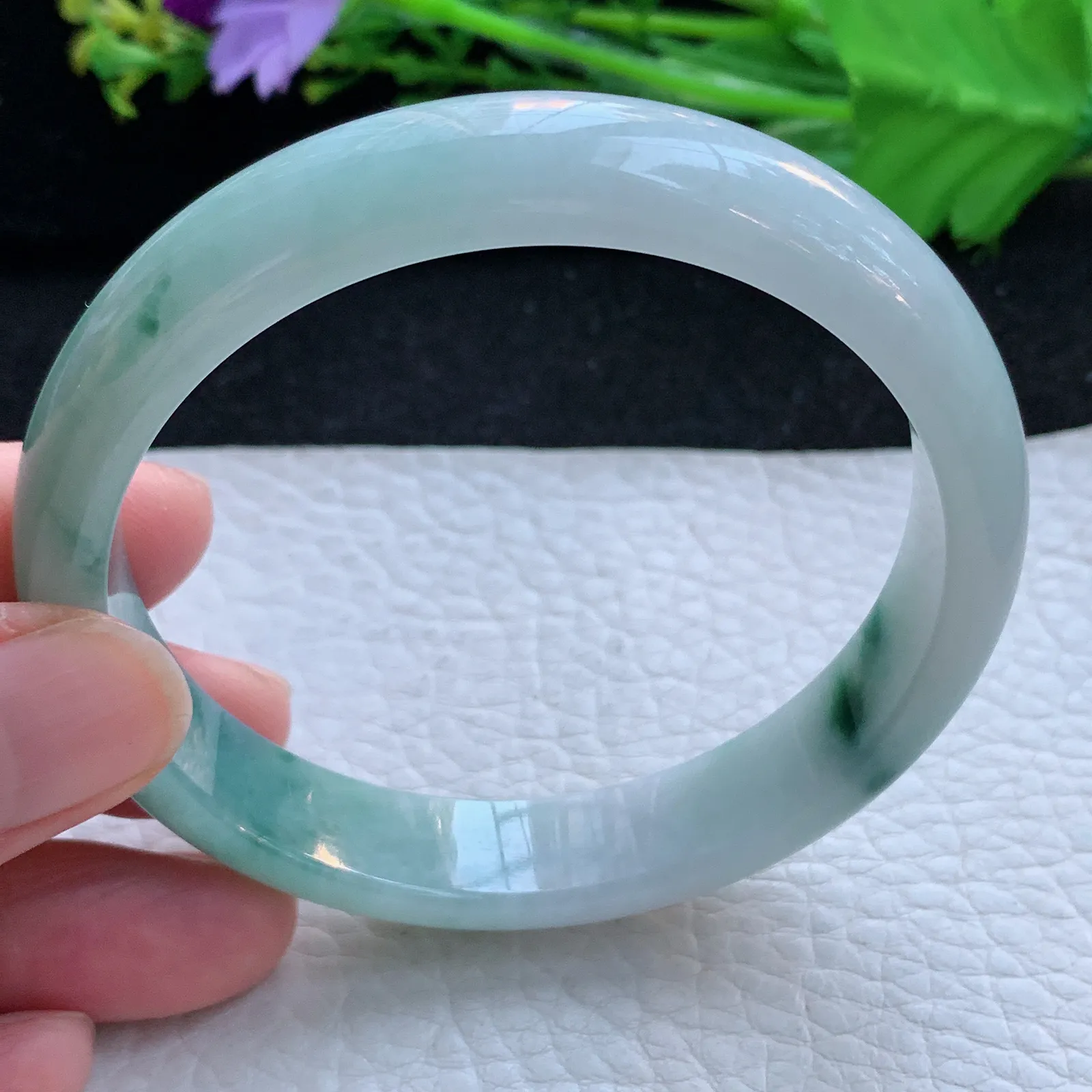 js大圈口60*12*7平安镯 缅甸翡翠a货玉手镯飘花宽边玉手环