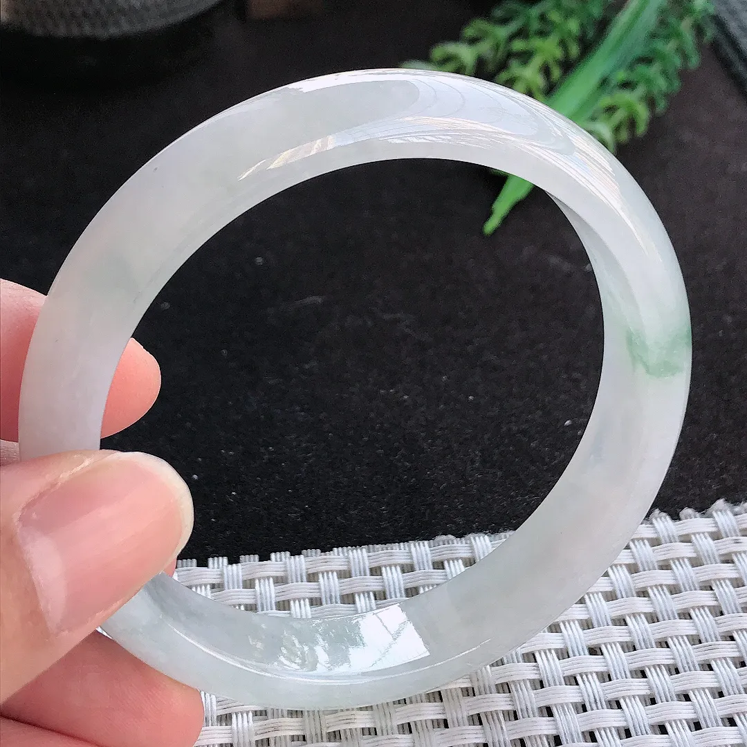 天然A货翡翠60/12.8/7.5老坑冰胶果冻飘花手镯宽边玉手镯