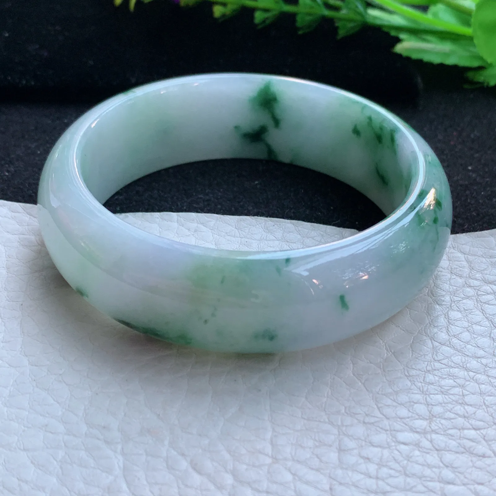 fy大圈口59.5*19.4*8.2稀有轮胎镯 缅甸翡翠a货玉手镯飘花宽边玉手环