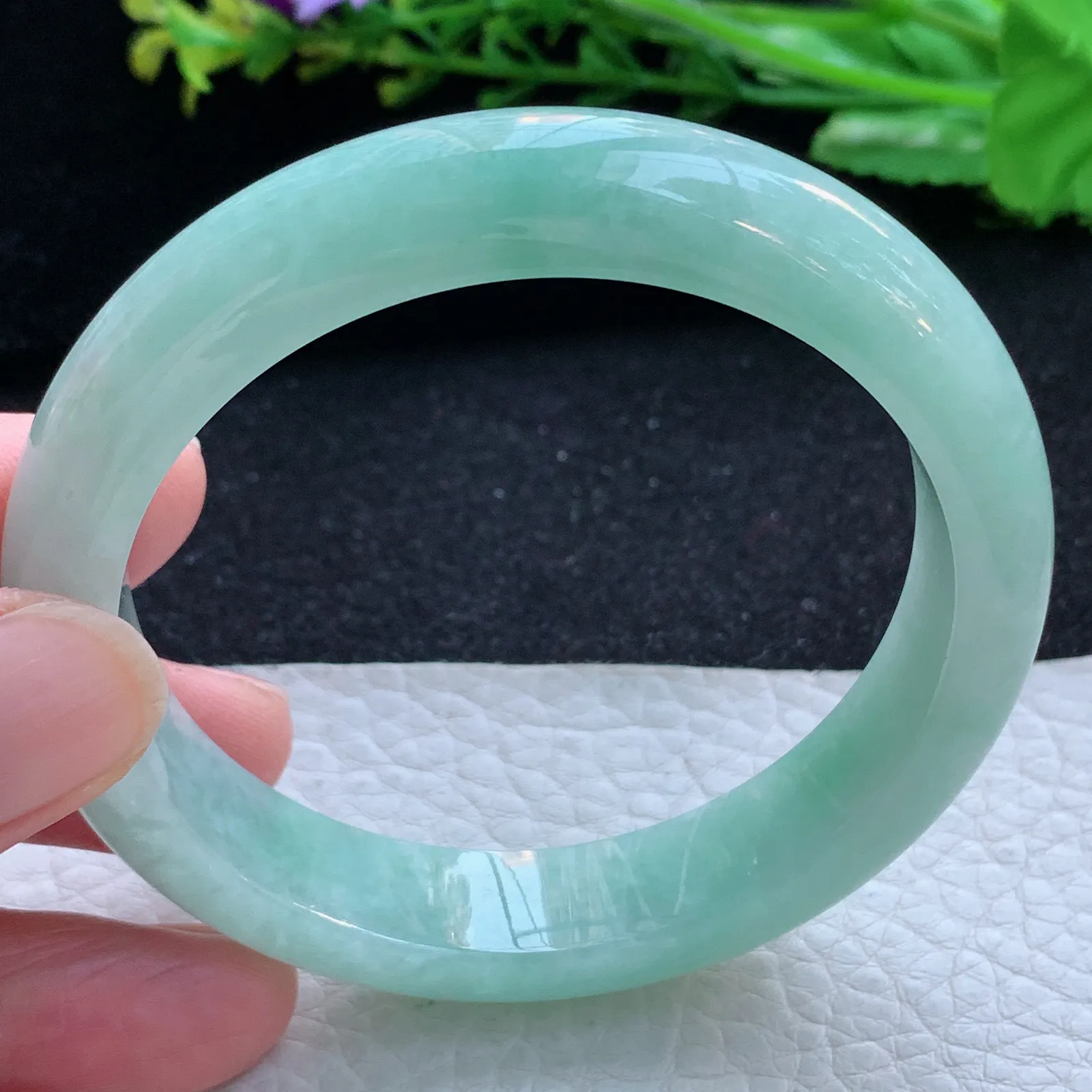 hy自然光56*12.2*8平安镯 缅甸翡翠a货玉手镯清新宽边玉手环