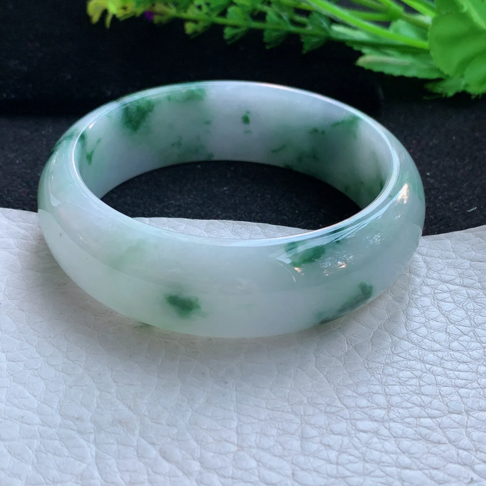 fy大圈口59.5*19.4*8.2稀有轮胎镯 缅甸翡翠a货玉手镯飘花宽边玉手环
