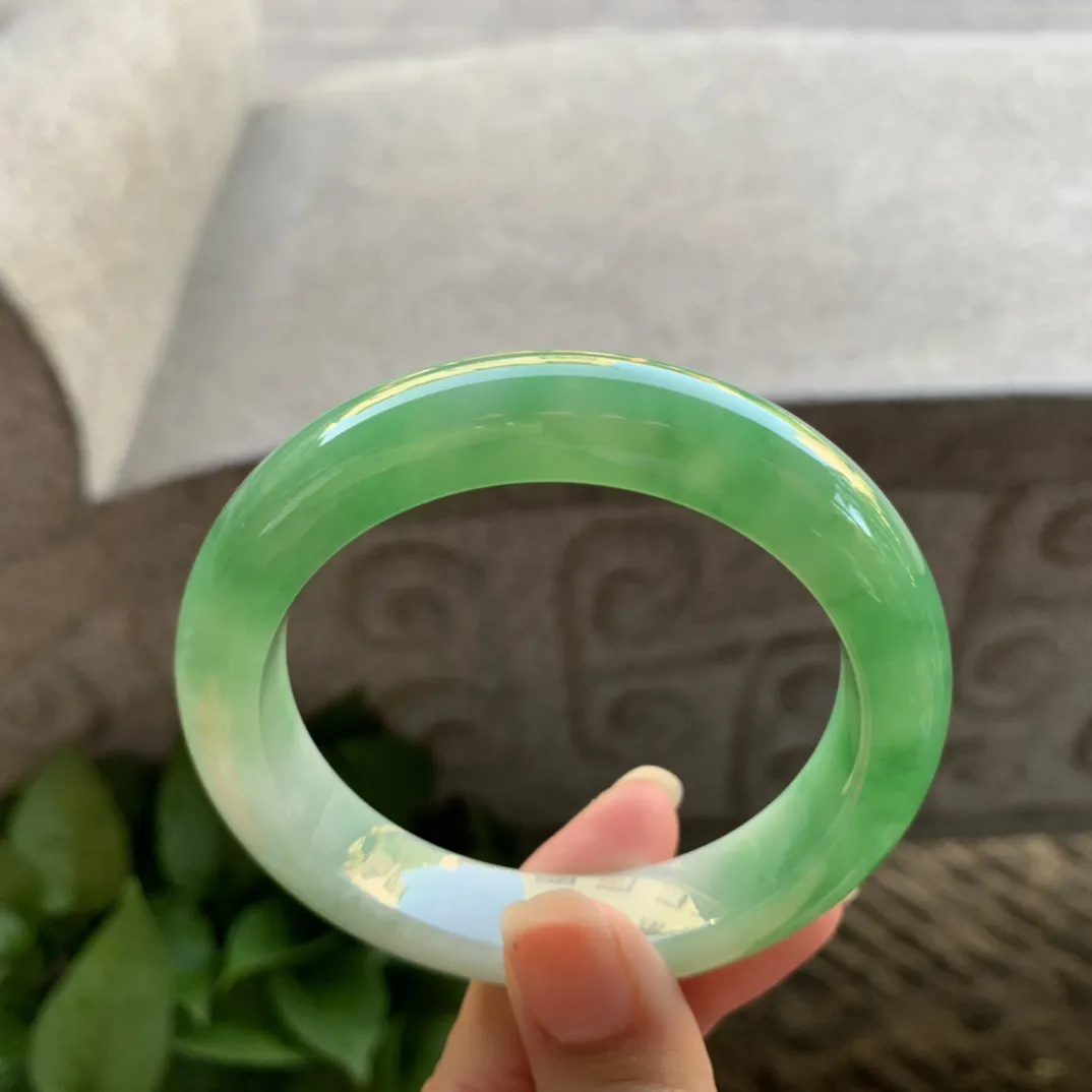 圈口 56.4-12.5-9.5【芙蓉绿正圈手镯】正圈56 57可戴