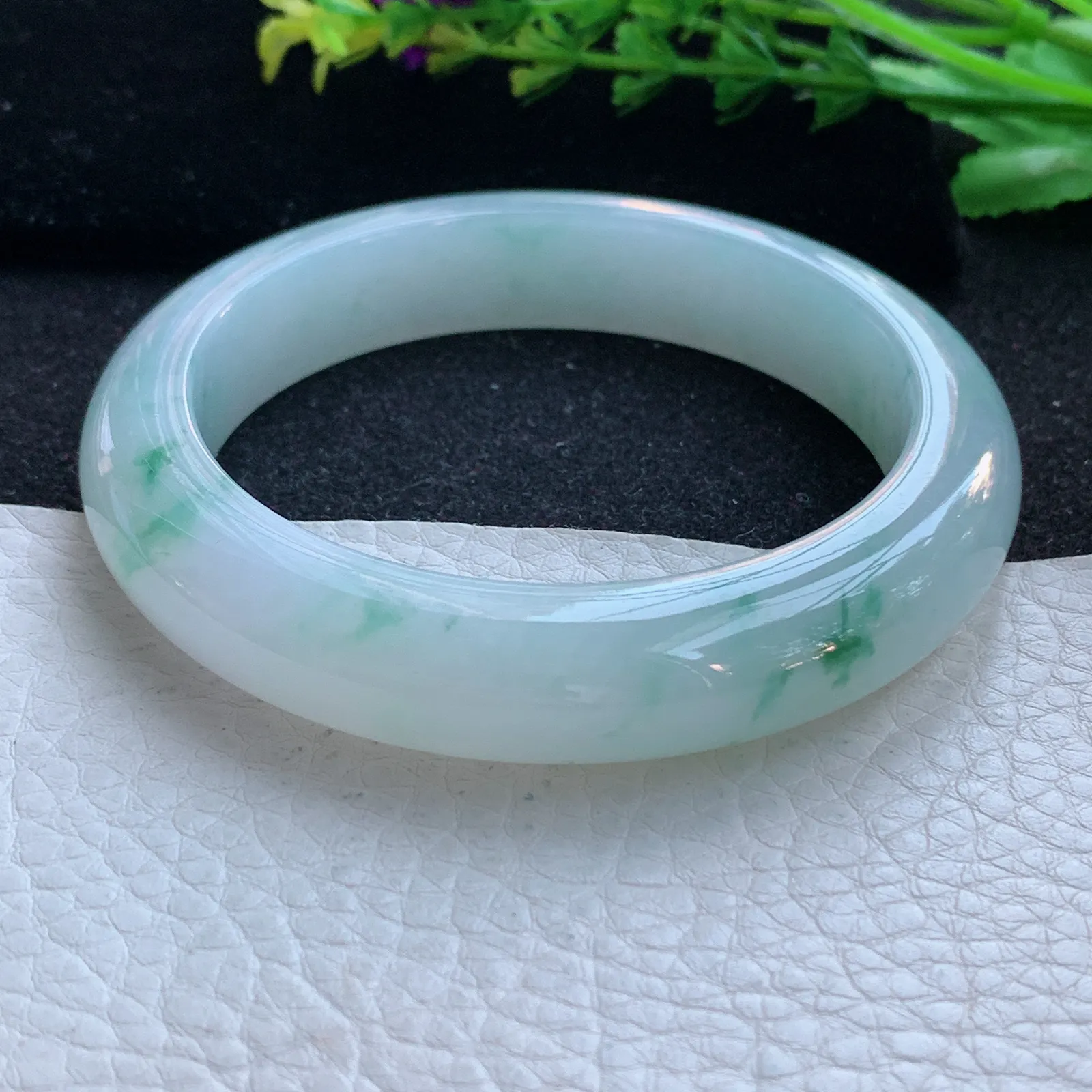 xd大圈口60*13*10平安镯 缅甸翡翠a货玉手镯冰飘花宽边玉手环