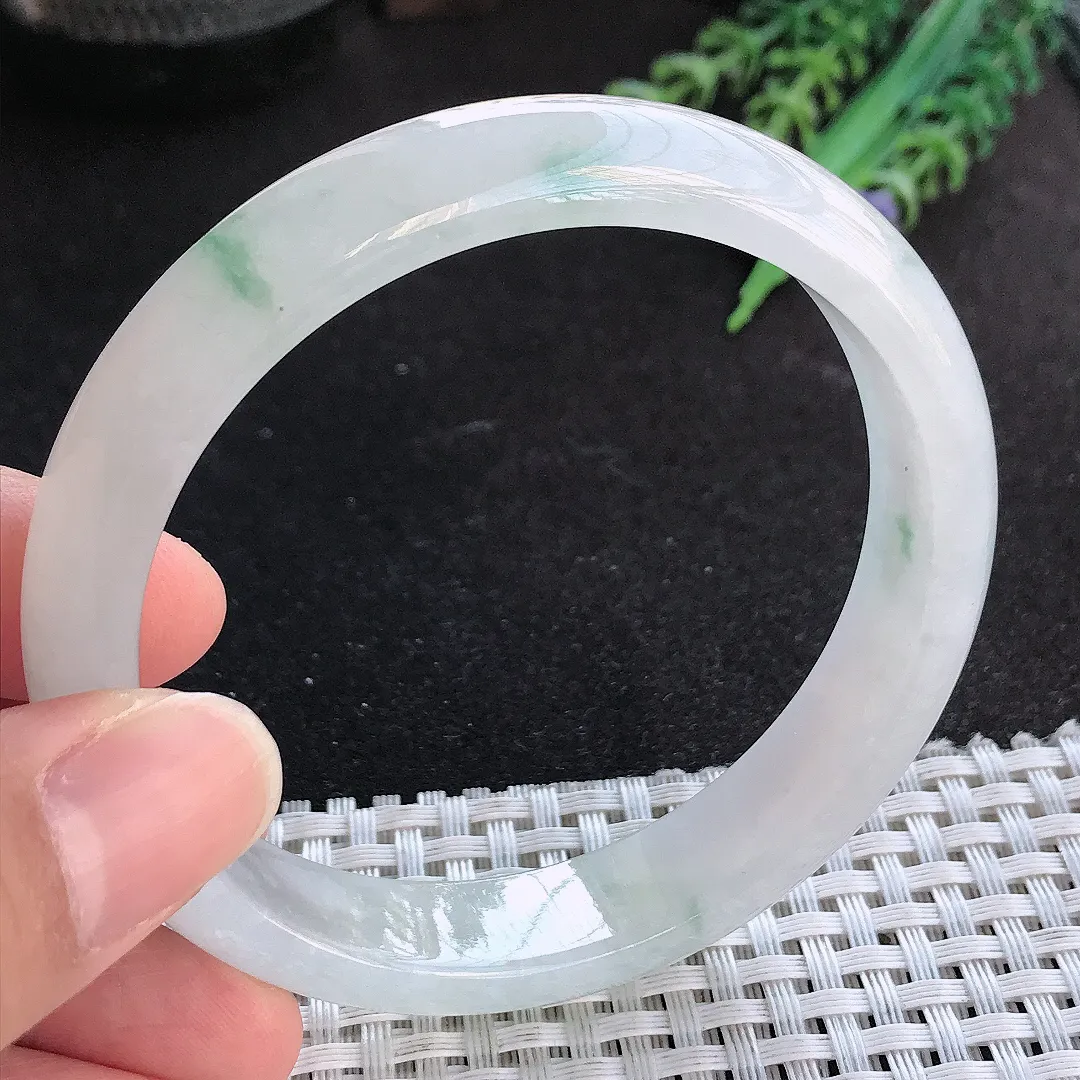 天然A货翡翠60/12.8/7.5老坑冰胶果冻飘花手镯宽边玉手镯