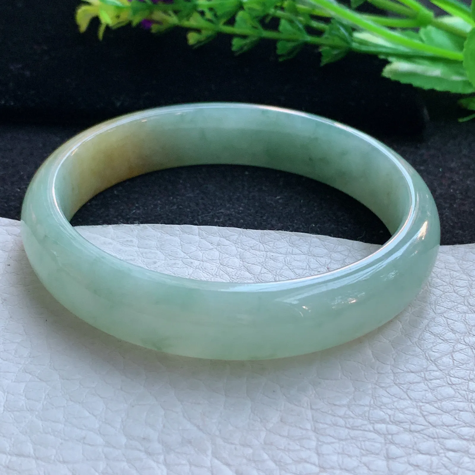 hh大圈口60*13.3*7.4招财镯 缅甸翡翠a货玉手镯冰双彩飘花宽边玉手环