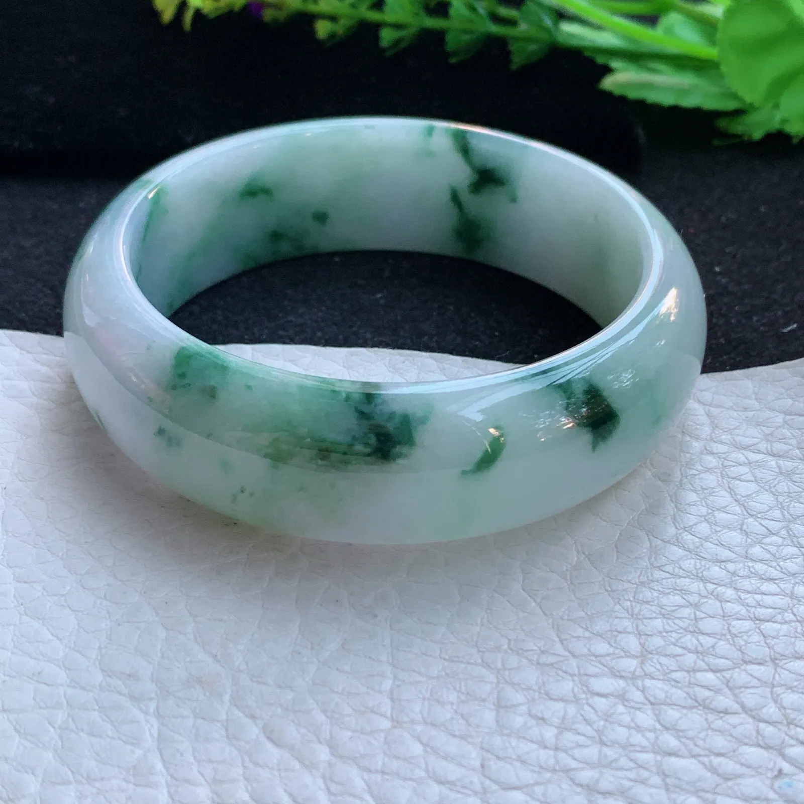 fy大圈口59.5*19.4*8.2稀有轮胎镯 缅甸翡翠a货玉手镯飘花宽边玉手环