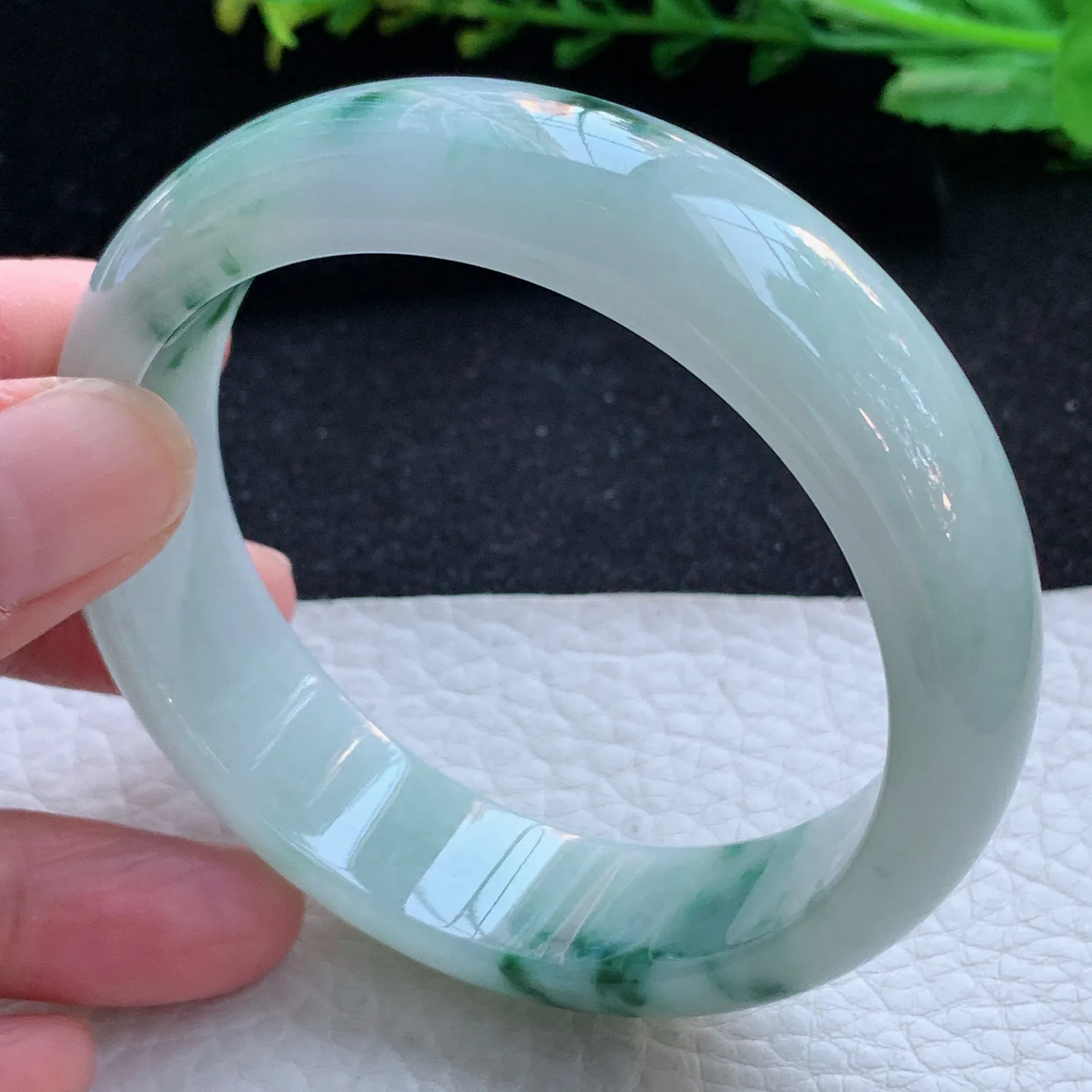 fy自然光59*16.7*8.2轮胎镯 缅甸翡翠a货玉手镯飘花厚装大气宽边玉手环
