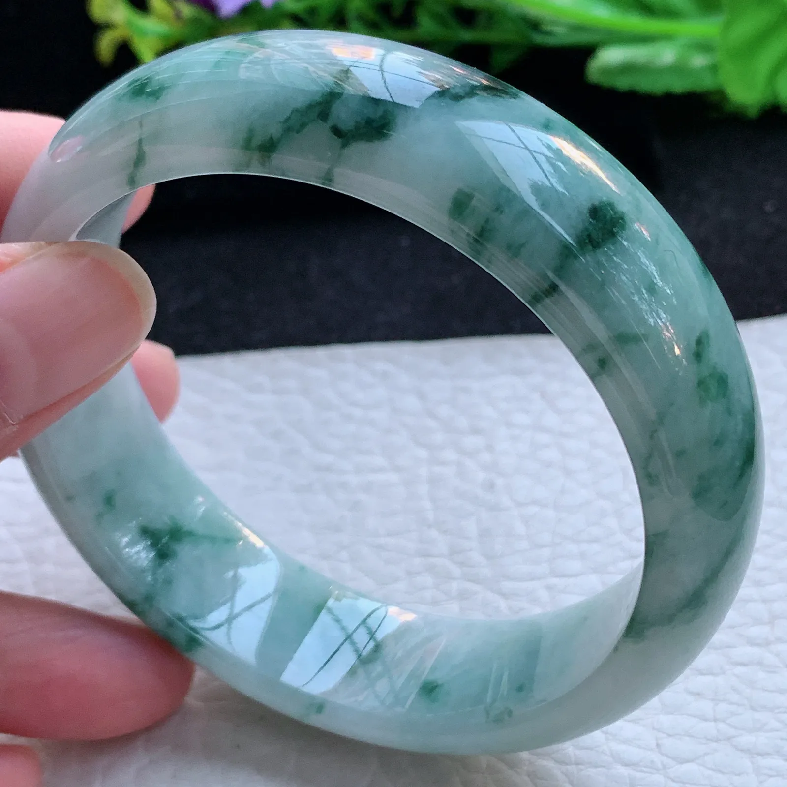 hh大圈口60*18*8.5轮胎镯 缅甸翡翠a货玉手镯飘花大气宽边玉手环