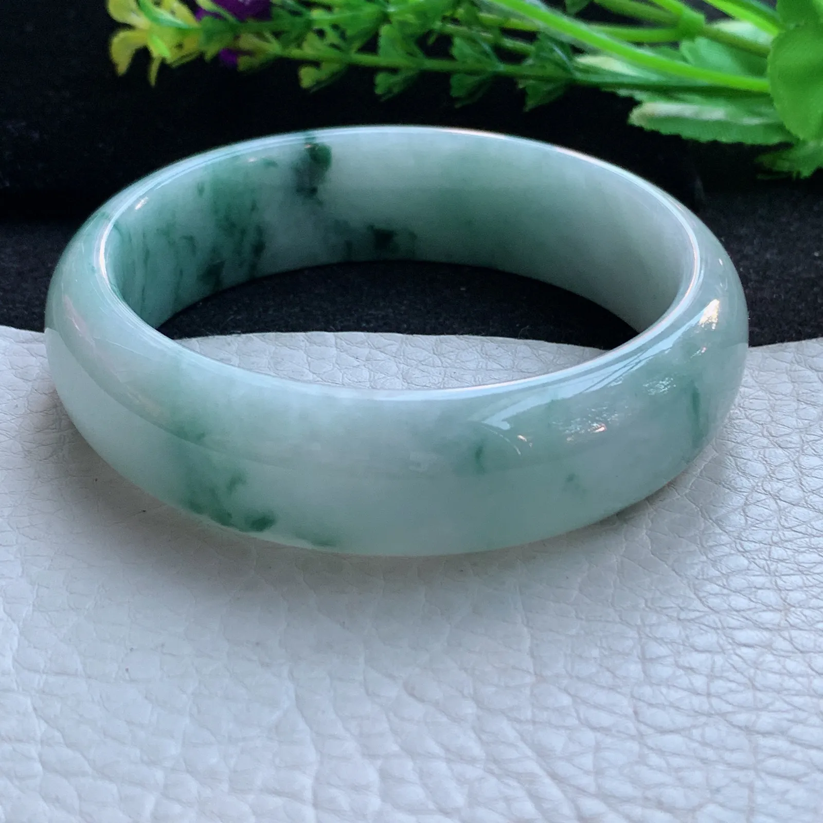 hh大圈口60*18*8.5轮胎镯 缅甸翡翠a货玉手镯飘花大气宽边玉手环