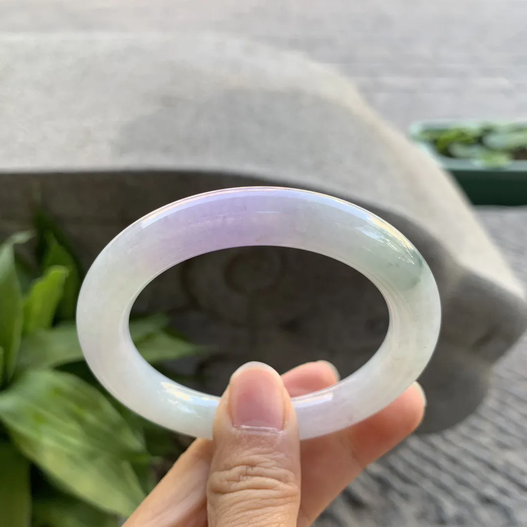 小圈口53-10 【冰紫飘花圆条手镯】圆条53 54可戴