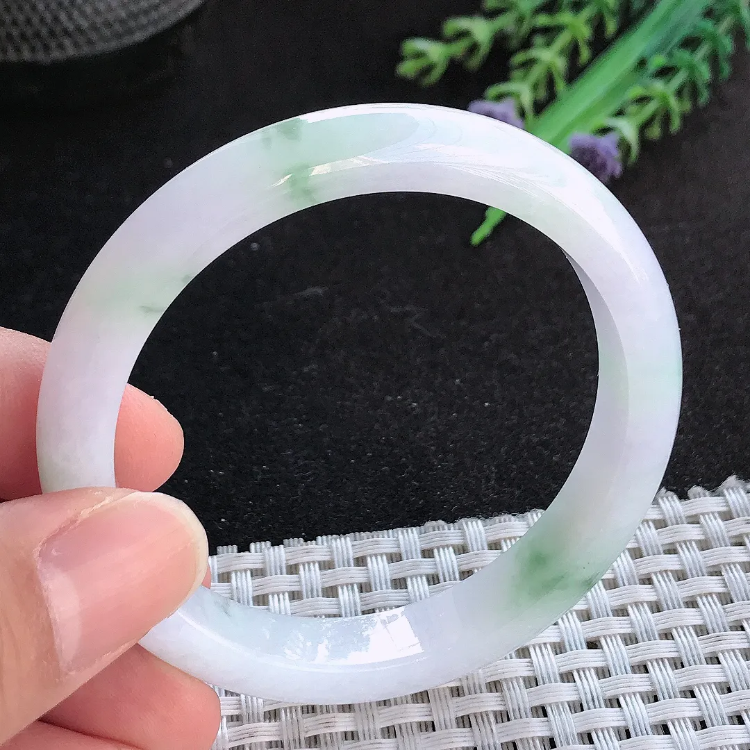 天然A货翡翠52.5/9.9/7.2老坑冰润飘花手镯宽边玉手镯