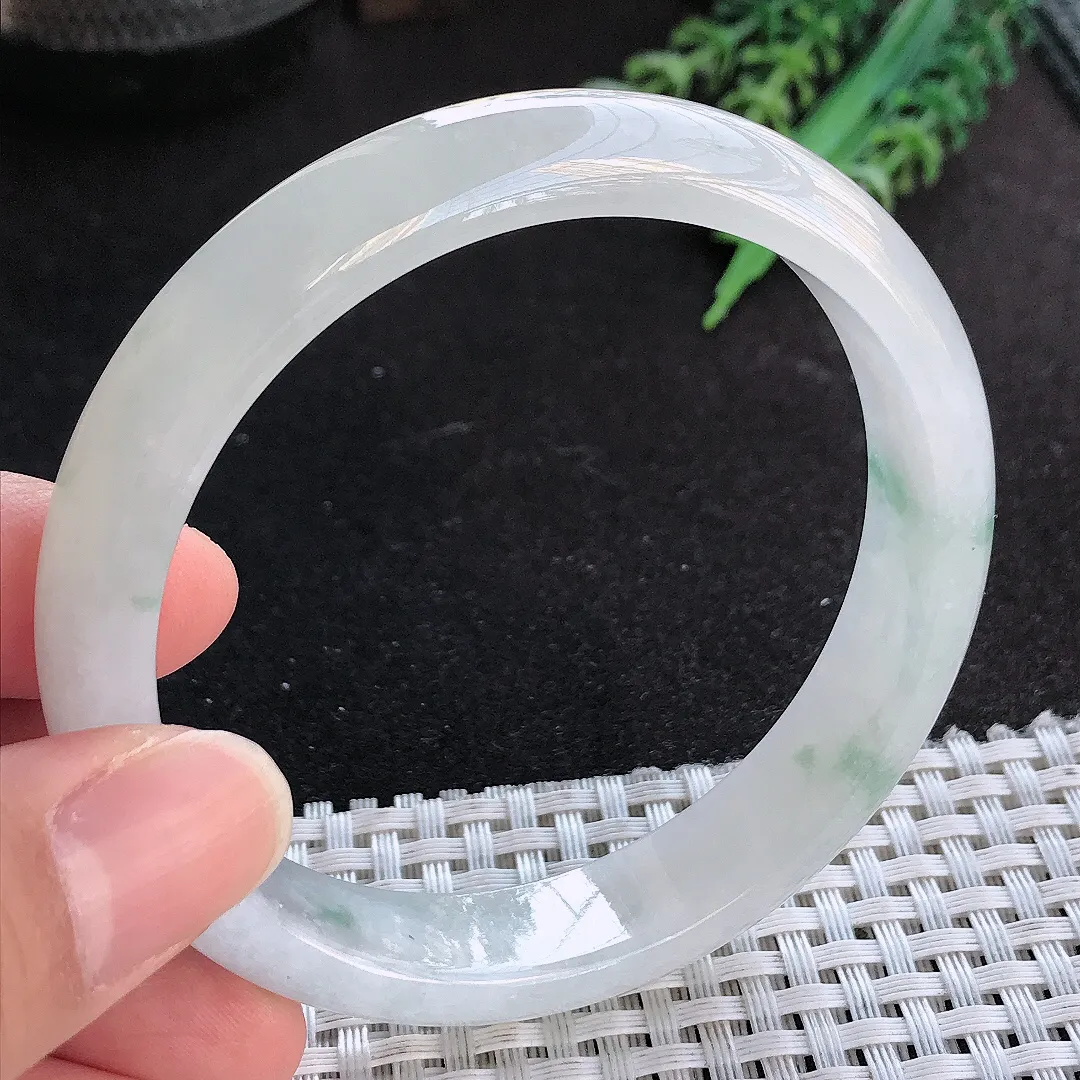 天然A货翡翠60/12.8/7.5老坑冰胶果冻飘花手镯宽边玉手镯