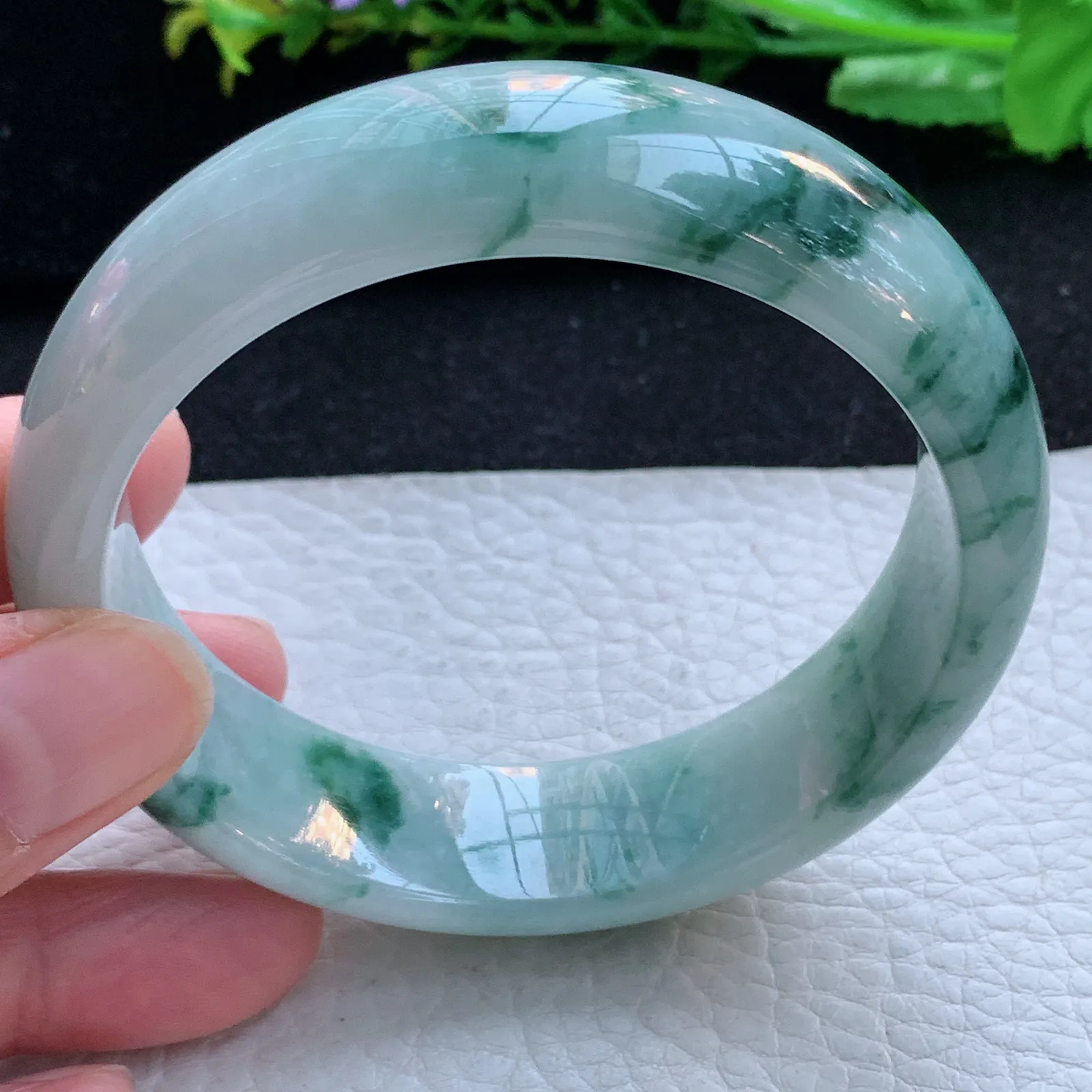 hh大圈口60*18*8.5轮胎镯 缅甸翡翠a货玉手镯飘花大气宽边玉手环