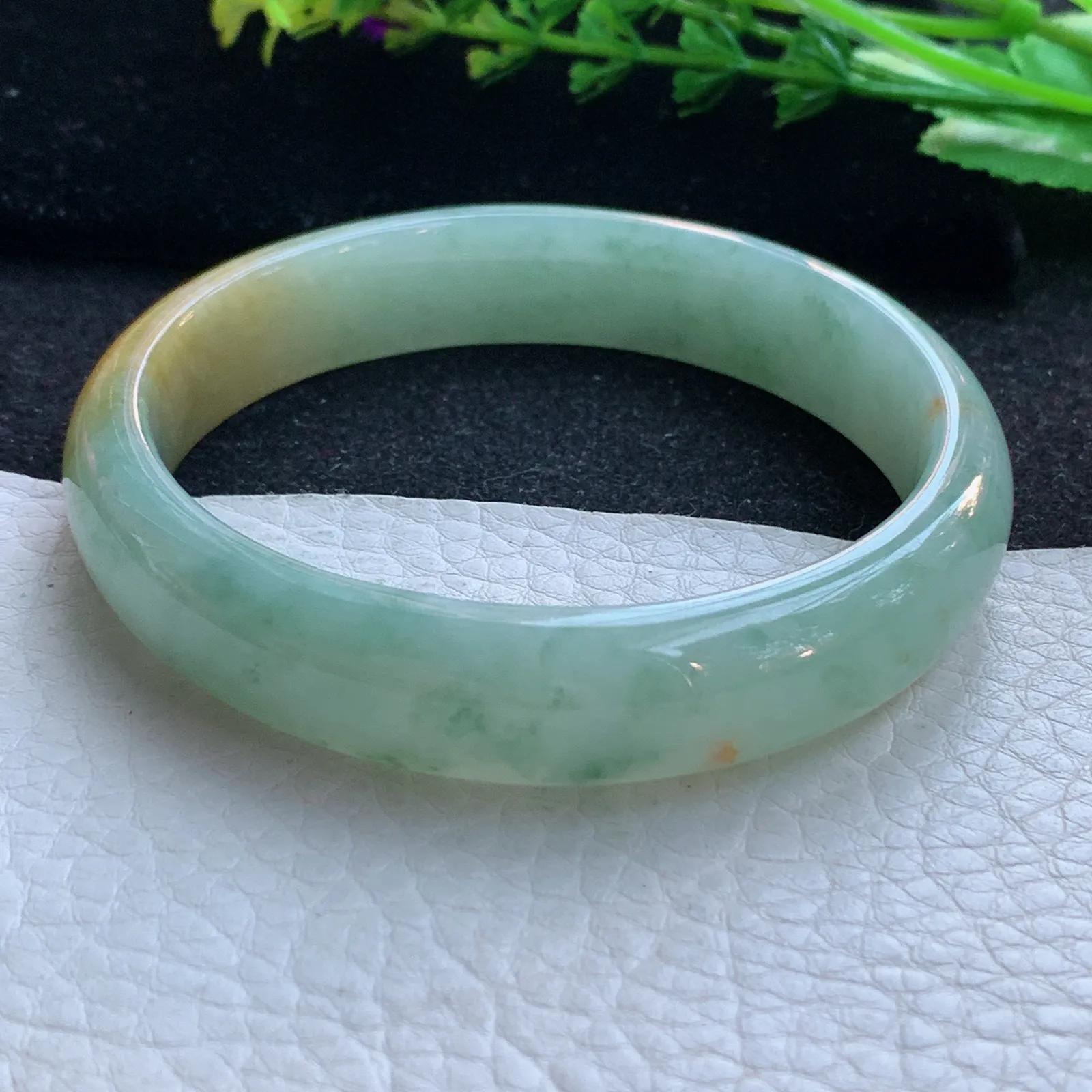 hh大圈口60*13.3*7.4招财镯 缅甸翡翠a货玉手镯冰双彩飘花宽边玉手环