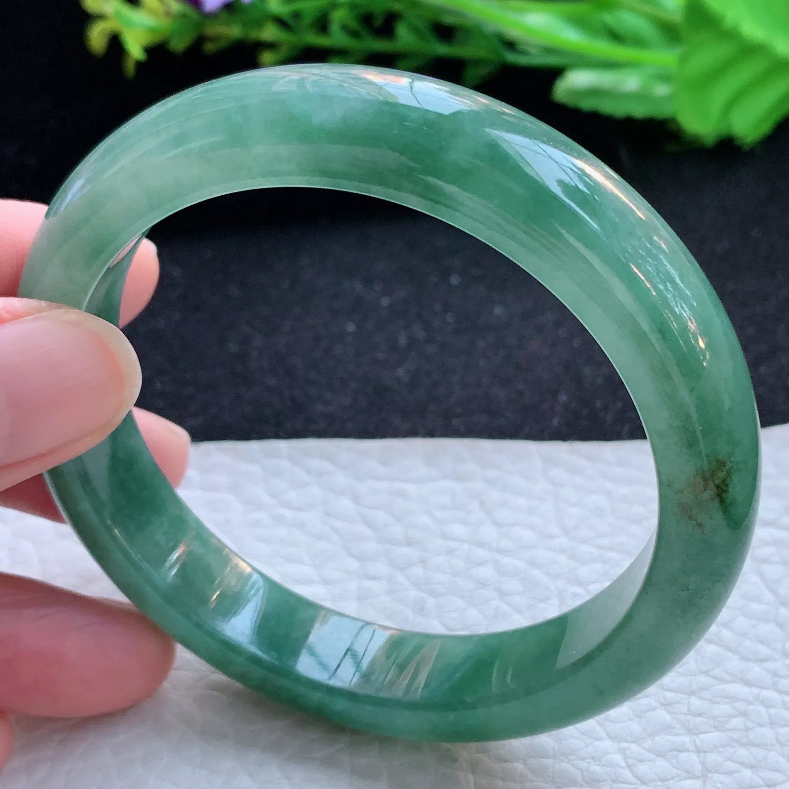 js自然光57.8*12.2*8.2平安镯 缅甸翡翠a货玉手镯冰油宽边玉手环
