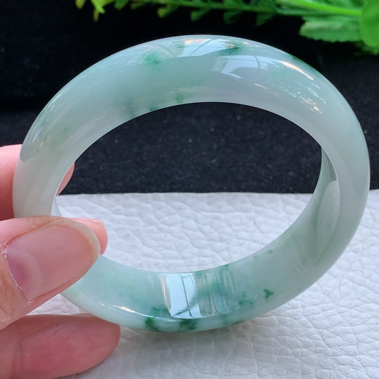 fy自然光59*16.7*8.2轮胎镯 缅甸翡翠a货玉手镯飘花厚装大气宽边玉手环