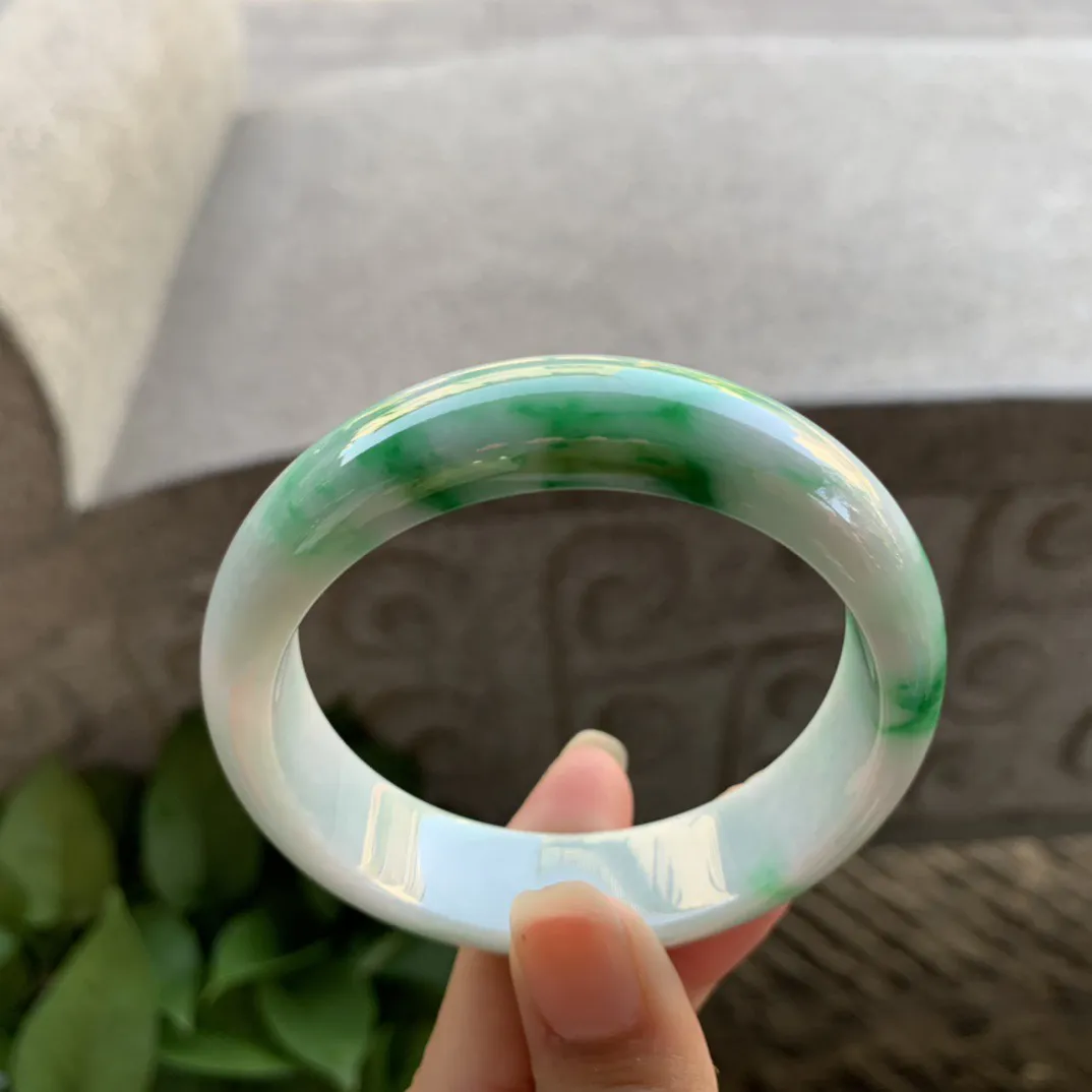 宽版圈口54.3-14.9-7.7【飘绿正圈手镯】正圈54 55可戴