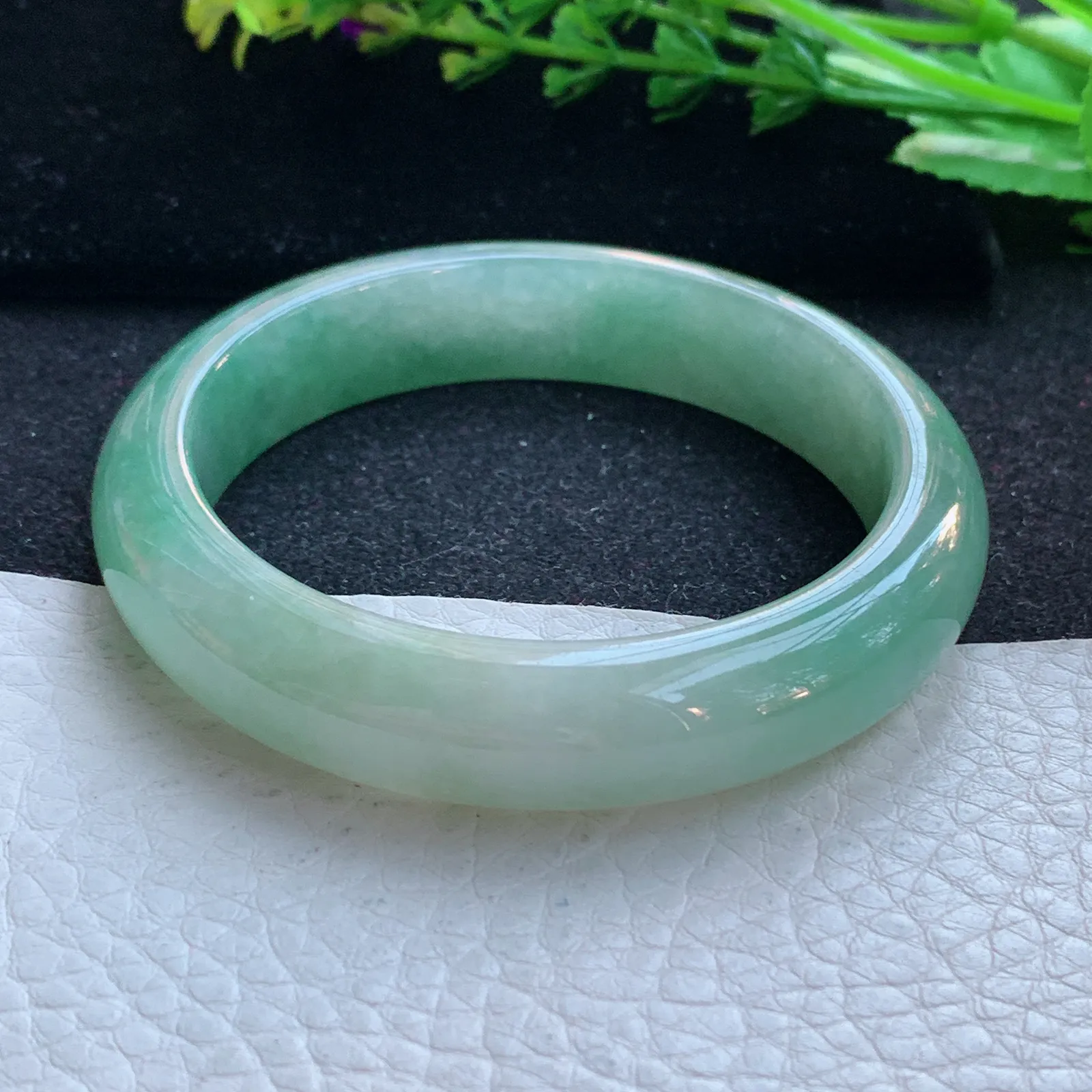 hy自然光55*12.8*7.8平安镯 缅甸翡翠a货玉手镯油绿宽边玉手环