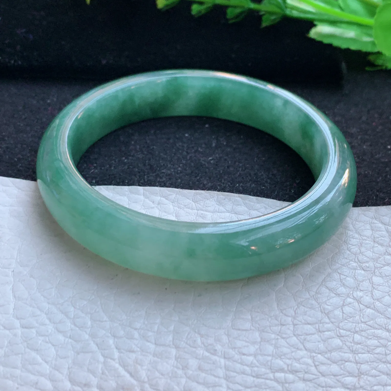 js自然光57.8*12.2*8.2平安镯 缅甸翡翠a货玉手镯冰油宽边玉手环